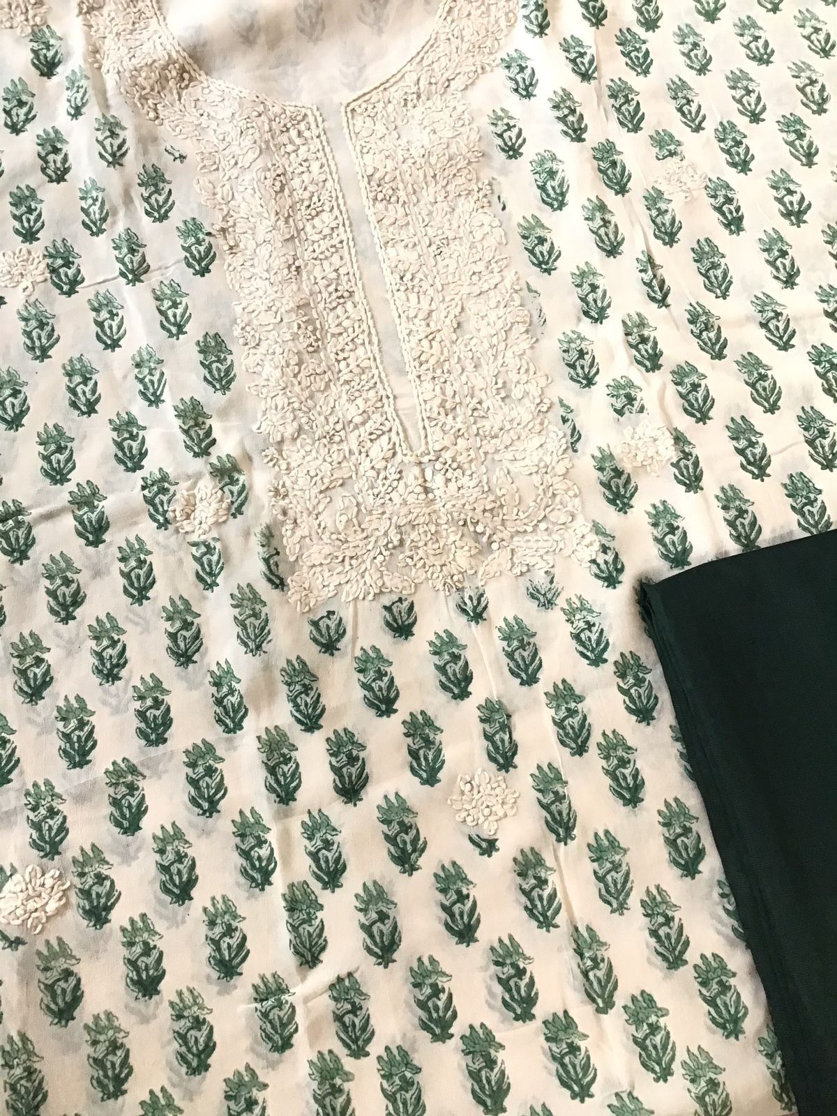 Pure Fine Georgette Block Printed Embroidered Suit - Offwhite