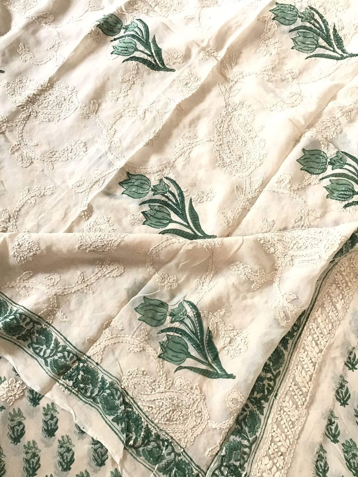 Pure Fine Georgette Block Printed Embroidered Suit - Offwhite