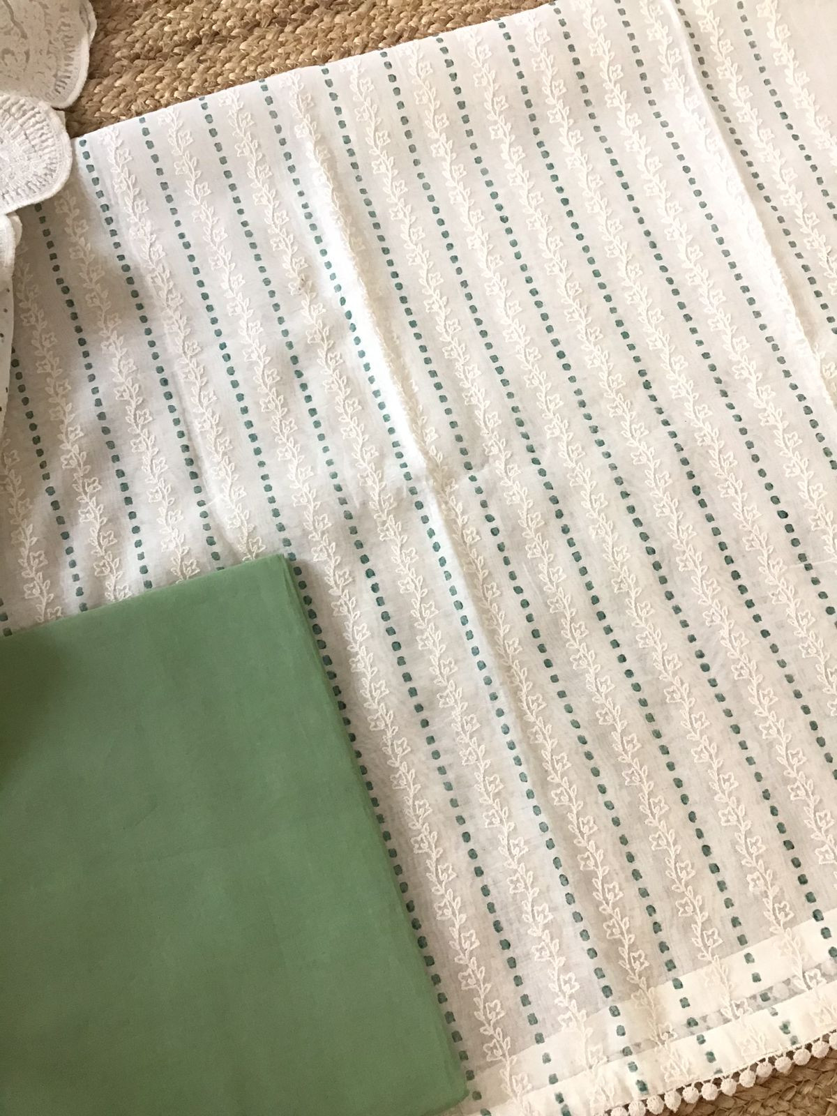 Pure Fine Mul Chanderi Printed Embroidered Suit - Offwhite