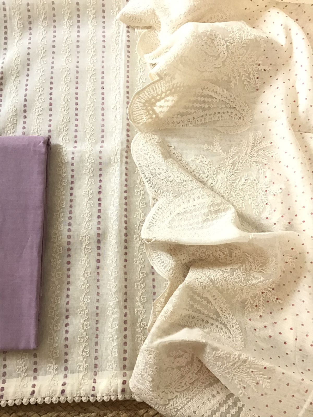 Pure Fine Mul Chanderi Printed Embroidered Suit - Offwhite