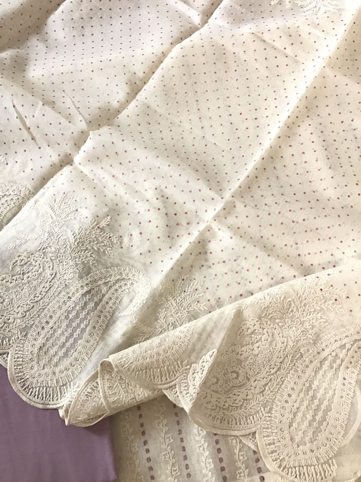 Pure Fine Mul Chanderi Printed Embroidered Suit - Offwhite