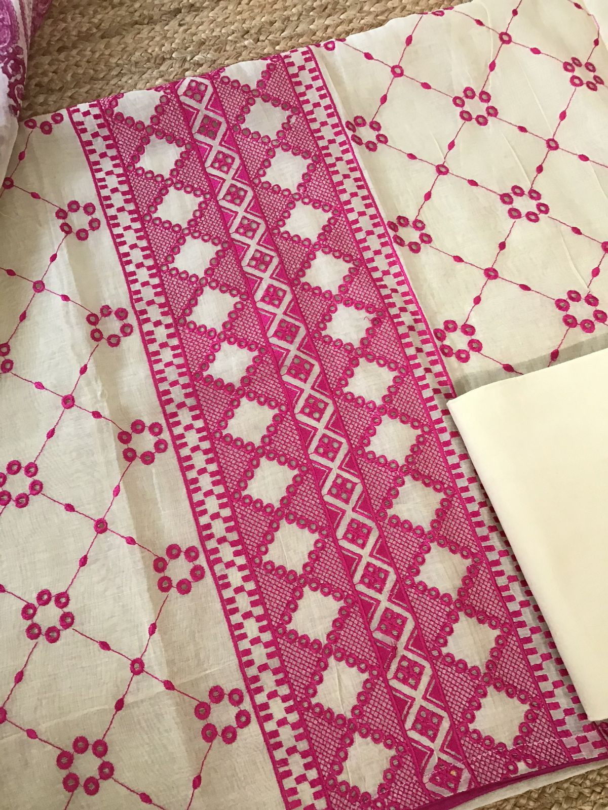 Pure Fine Mul Chanderi Embroidered Suit - Offwhite