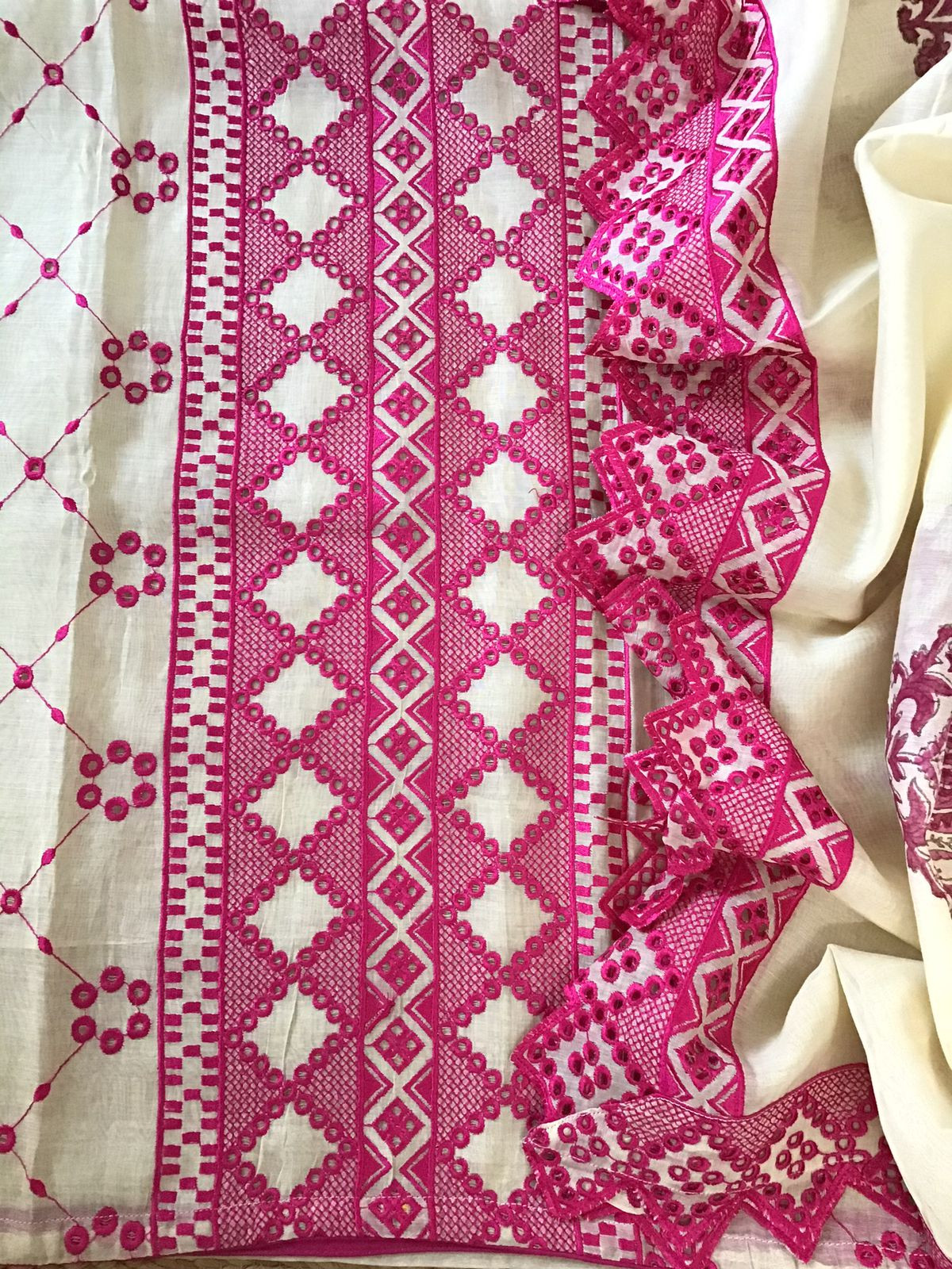 Pure Fine Mul Chanderi Embroidered Suit - Offwhite