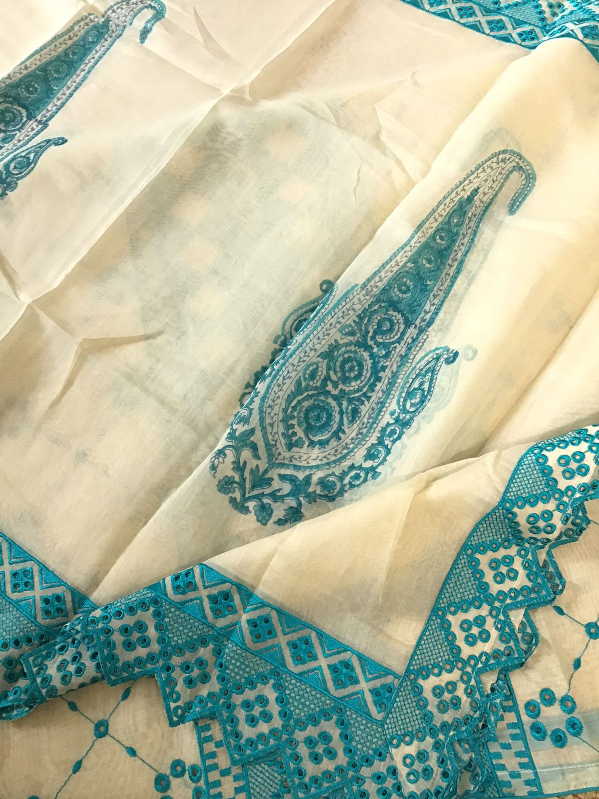 Pure Fine Mul Chanderi Embroidered Suit - Offwhite