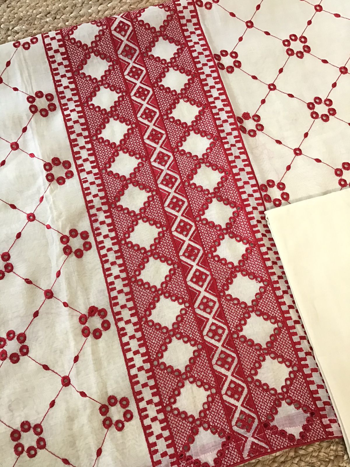 Pure Fine Mul Chanderi Embroidered Suit - Offwhite