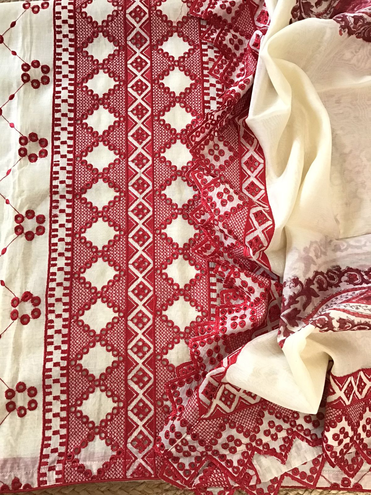 Pure Fine Mul Chanderi Embroidered Suit - Offwhite