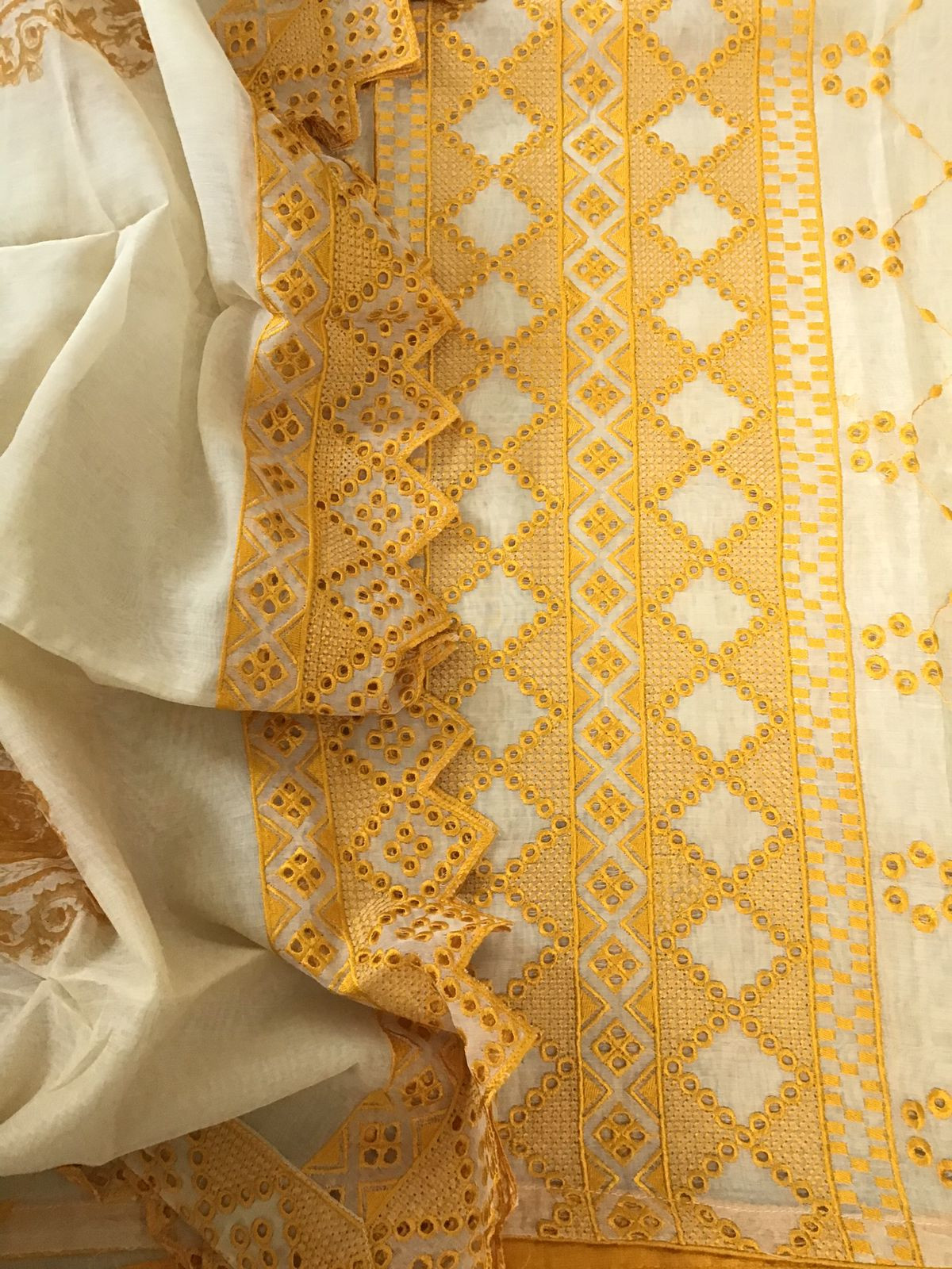 Pure Fine Mul Chanderi Embroidered Suit - Offwhite