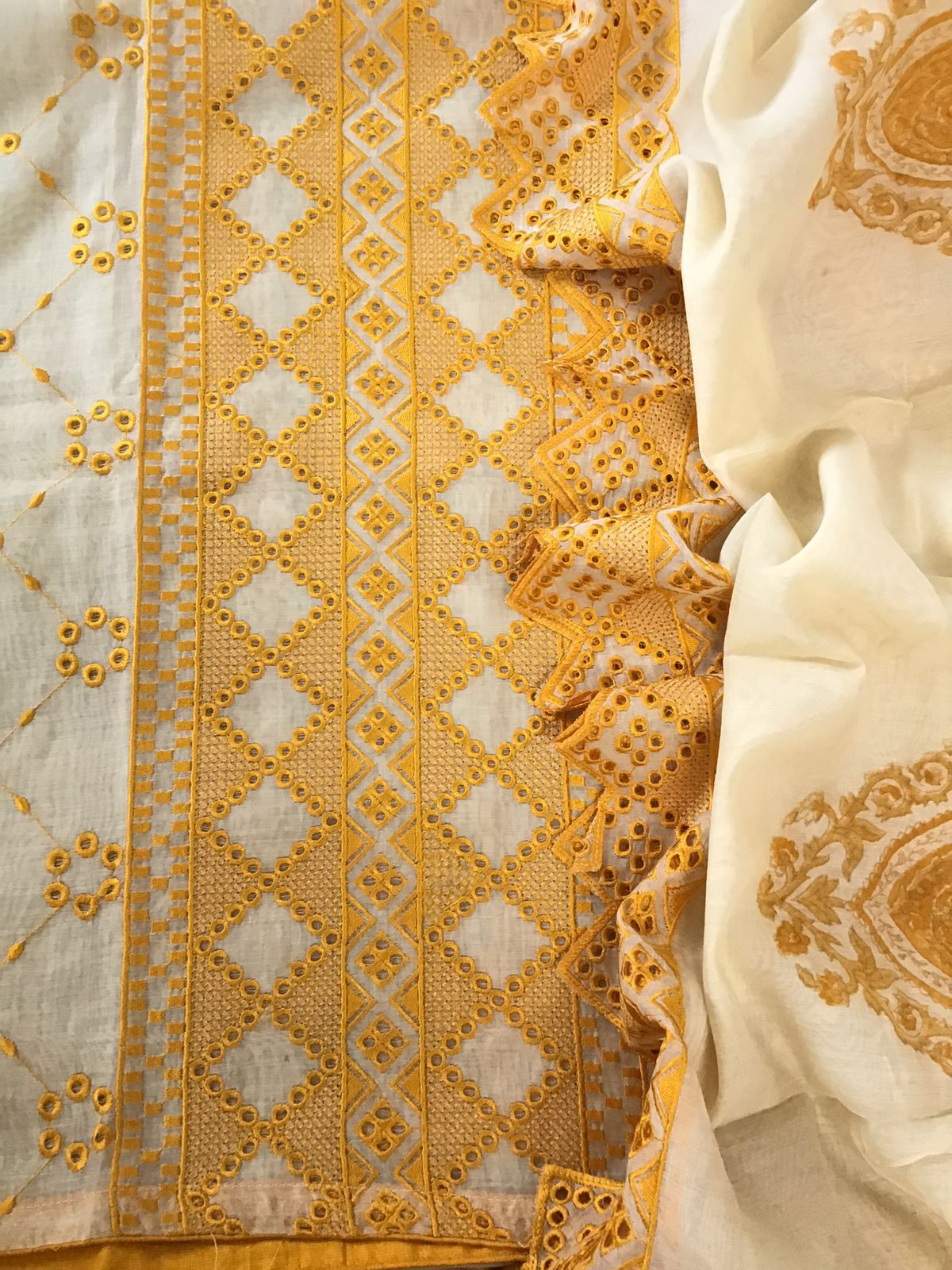 Pure Fine Mul Chanderi Embroidered Suit - Offwhite