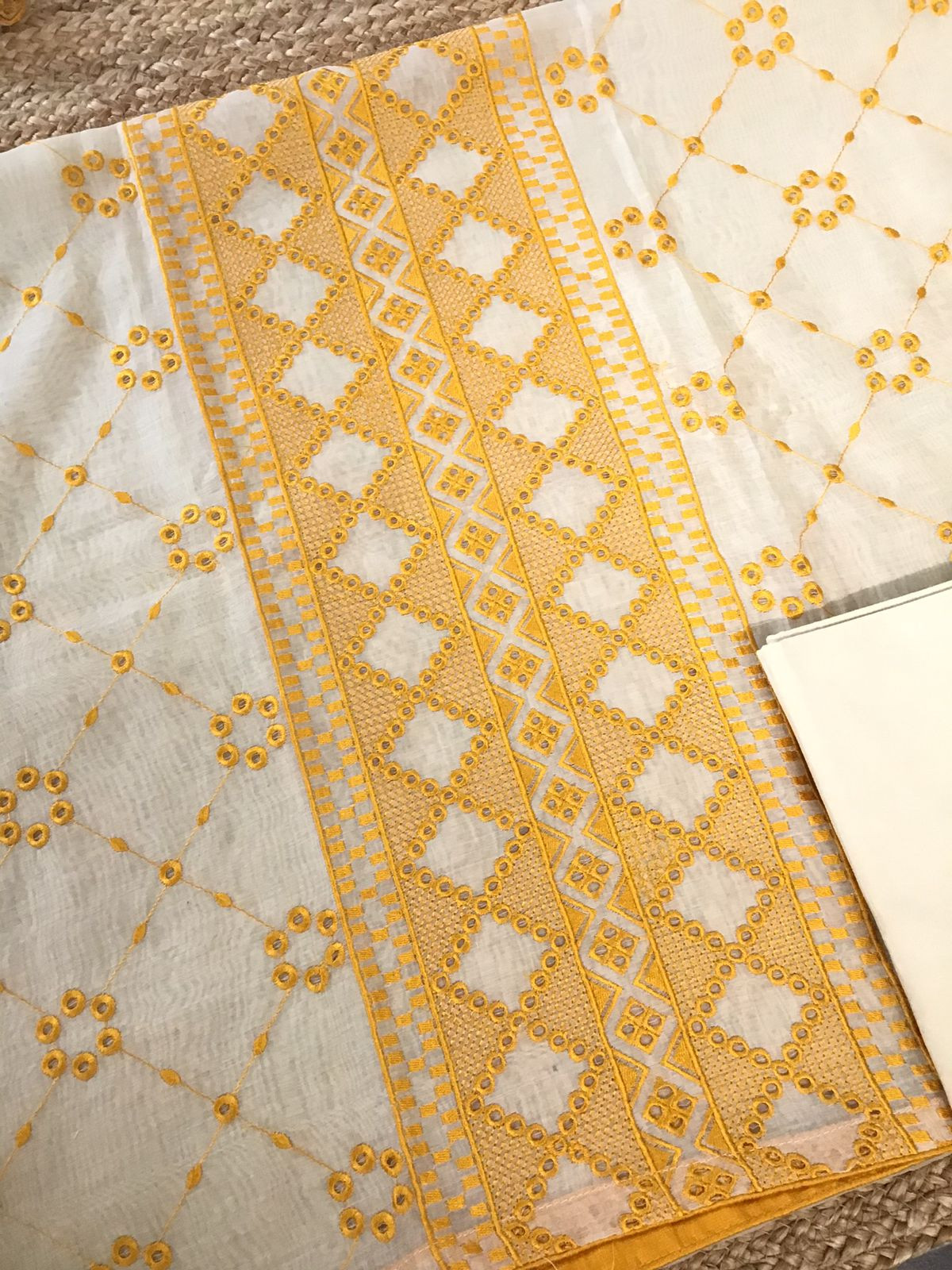 Pure Fine Mul Chanderi Embroidered Suit - Offwhite