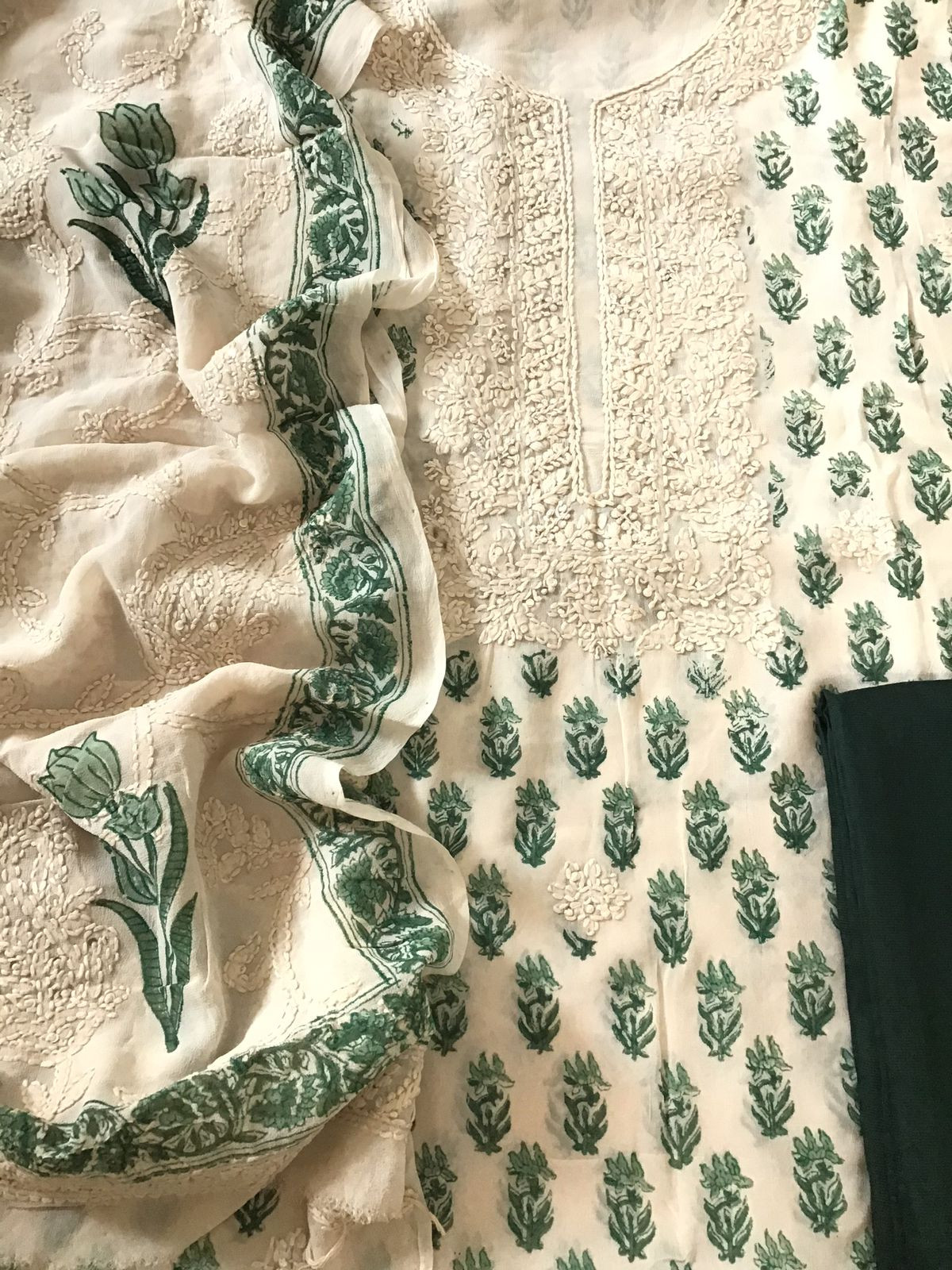 Pure Fine Georgette Block Printed Embroidered Suit - Offwhite