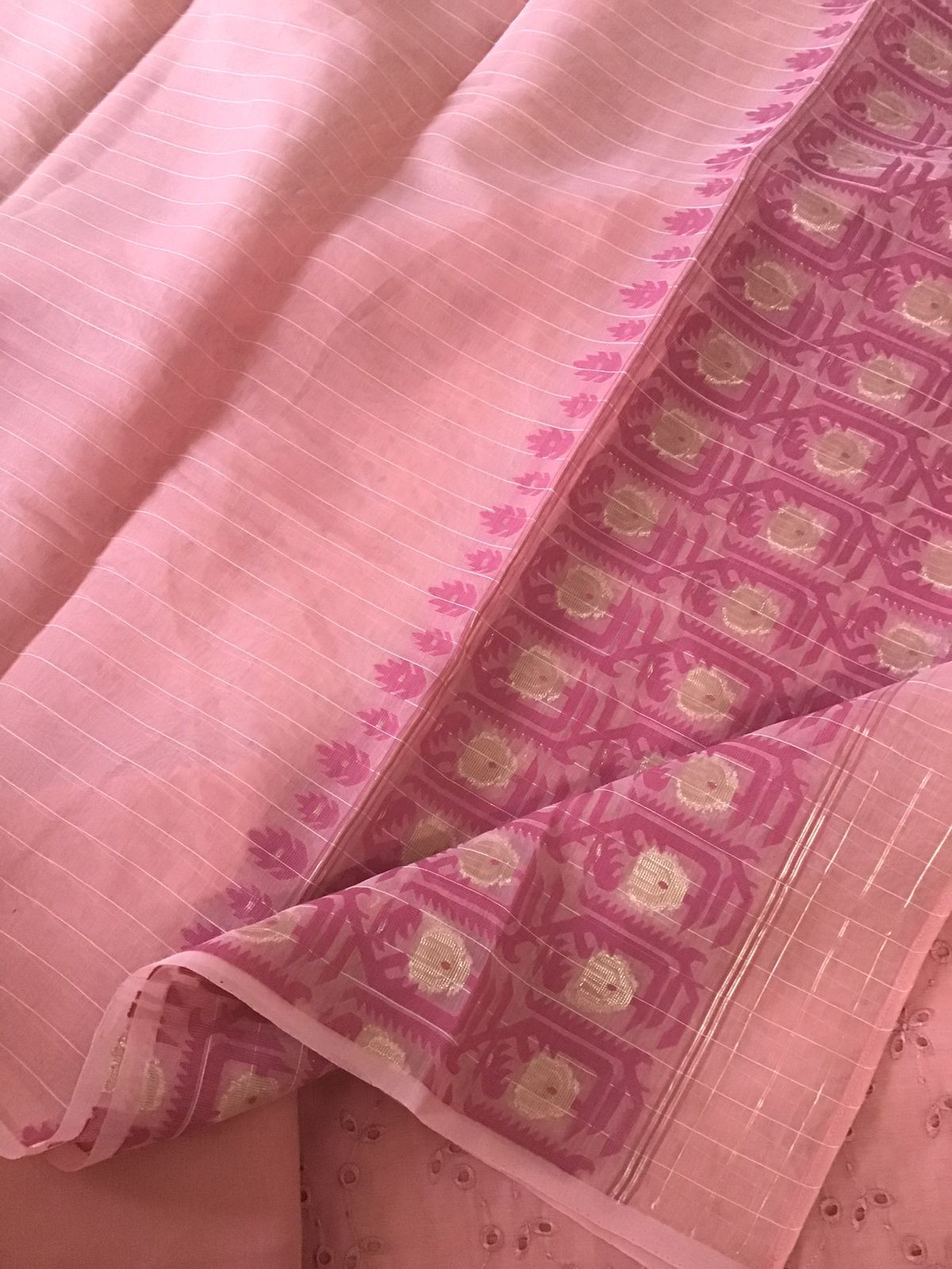 Soft Slub Chanderi Jamdani Weaved Embroidered Suit - Peach