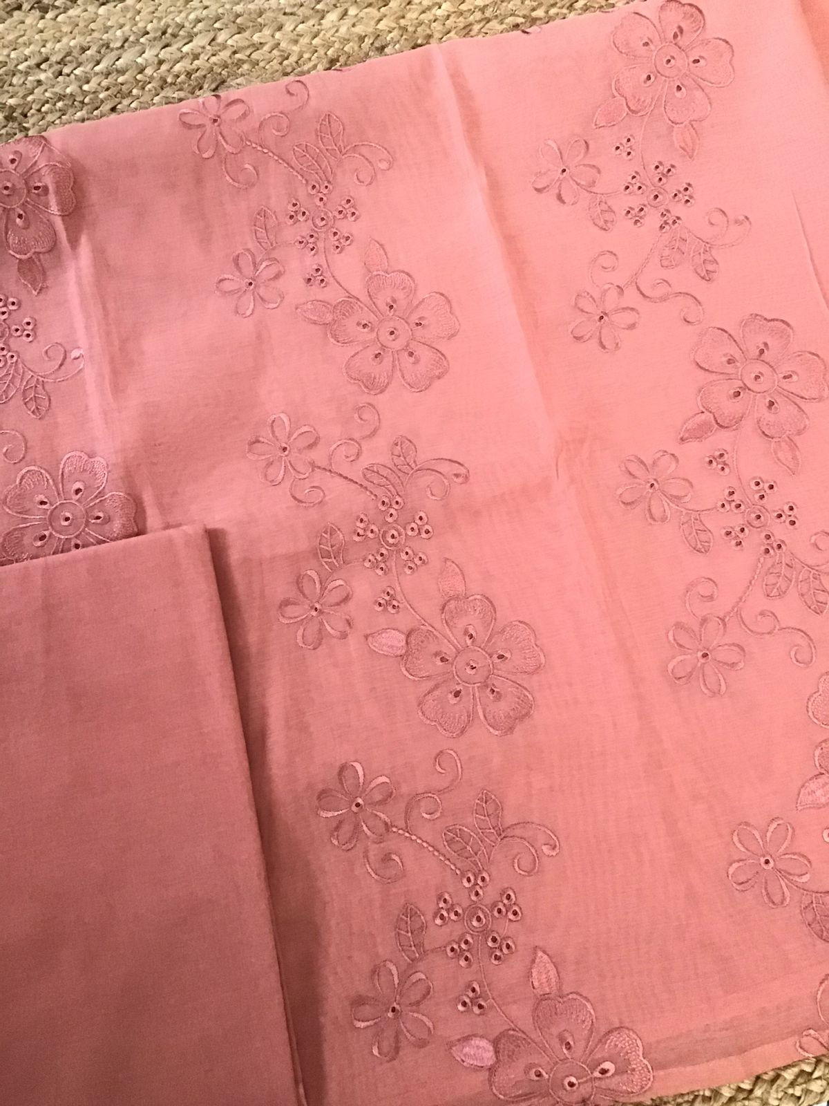 Soft Slub Chanderi Jamdani Weaved Embroidered Suit - Peach