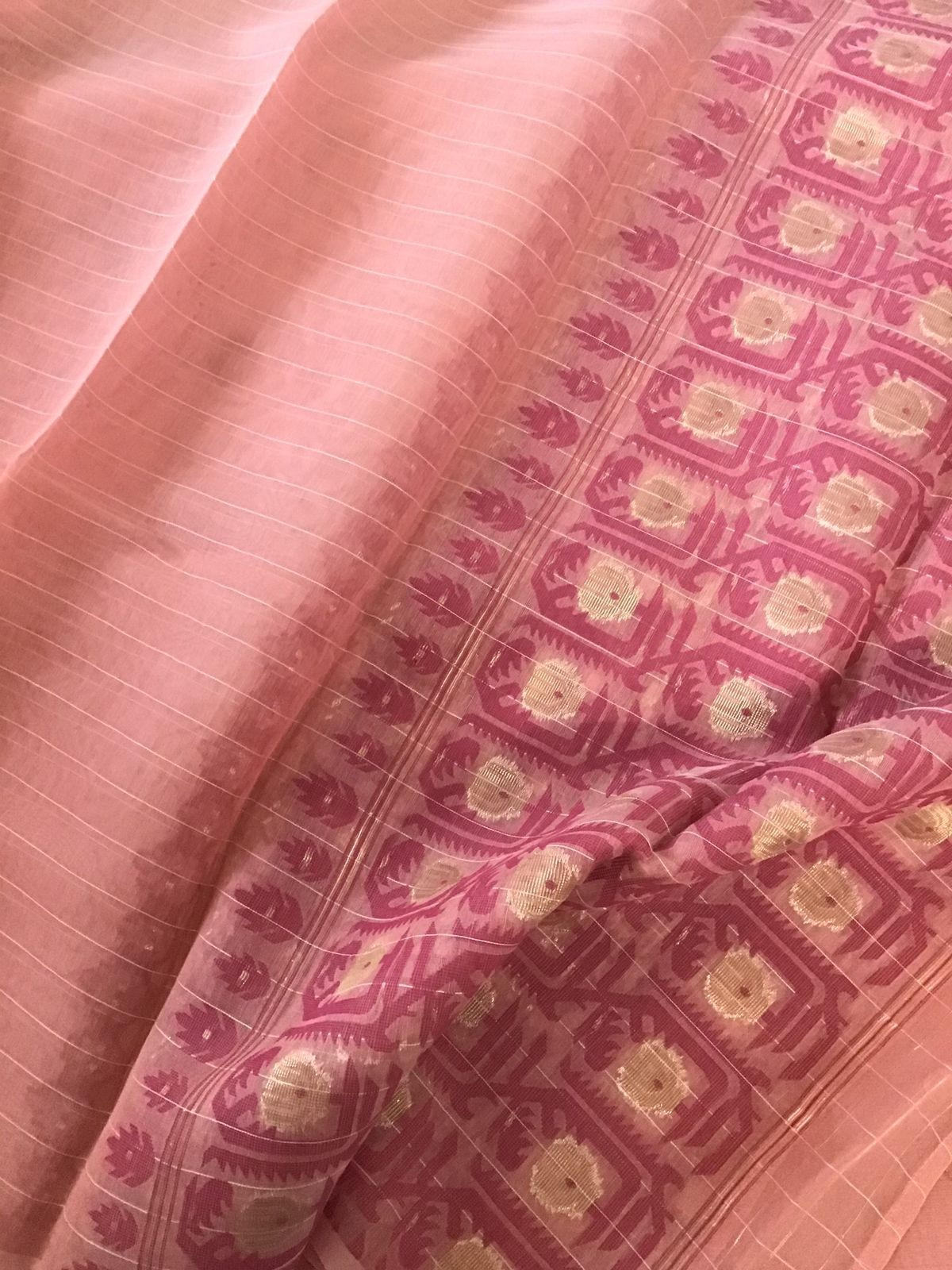 Soft Slub Chanderi Jamdani Weaved Embroidered Suit - Peach