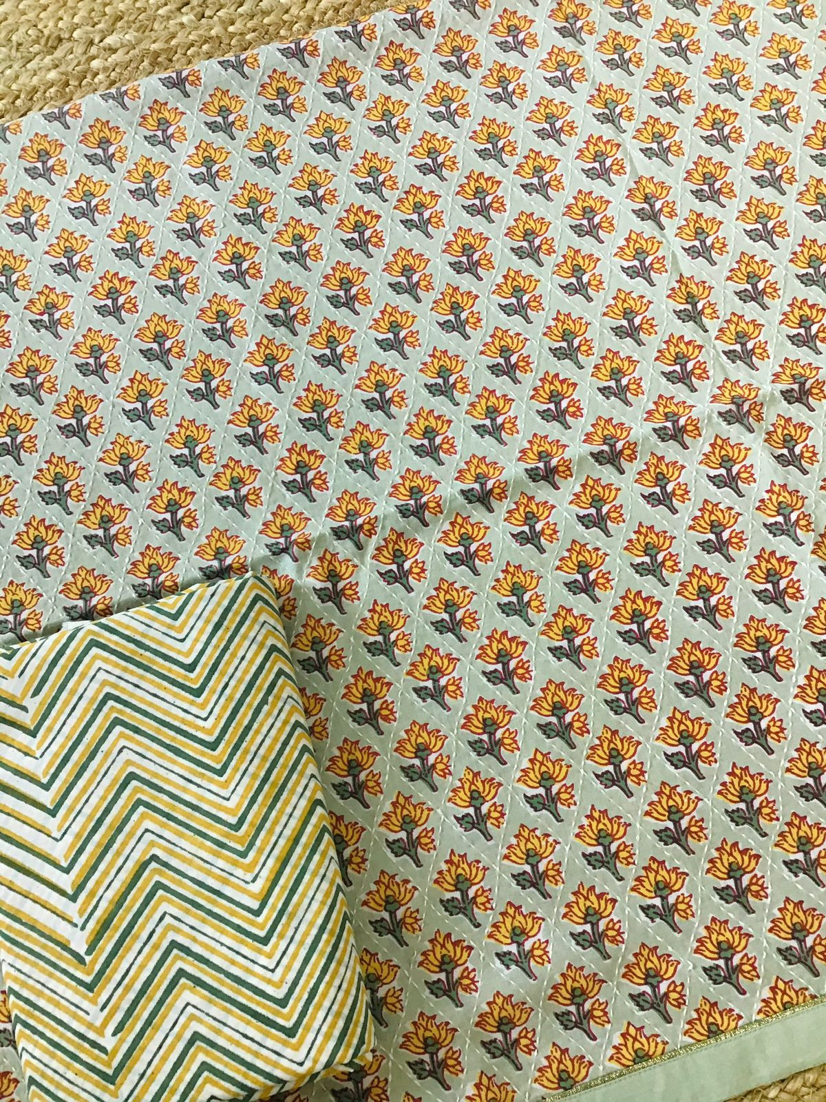 Pure Cotton Printed Embroidered Suit - Green