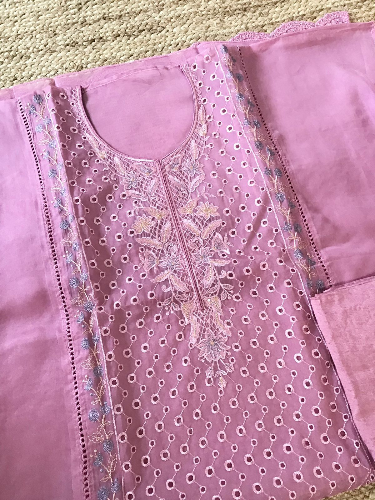 Soft Organza Embroidered Suit - Pink