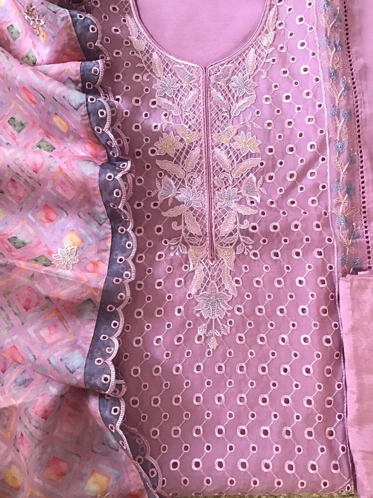 Soft Organza Embroidered Suit - Pink