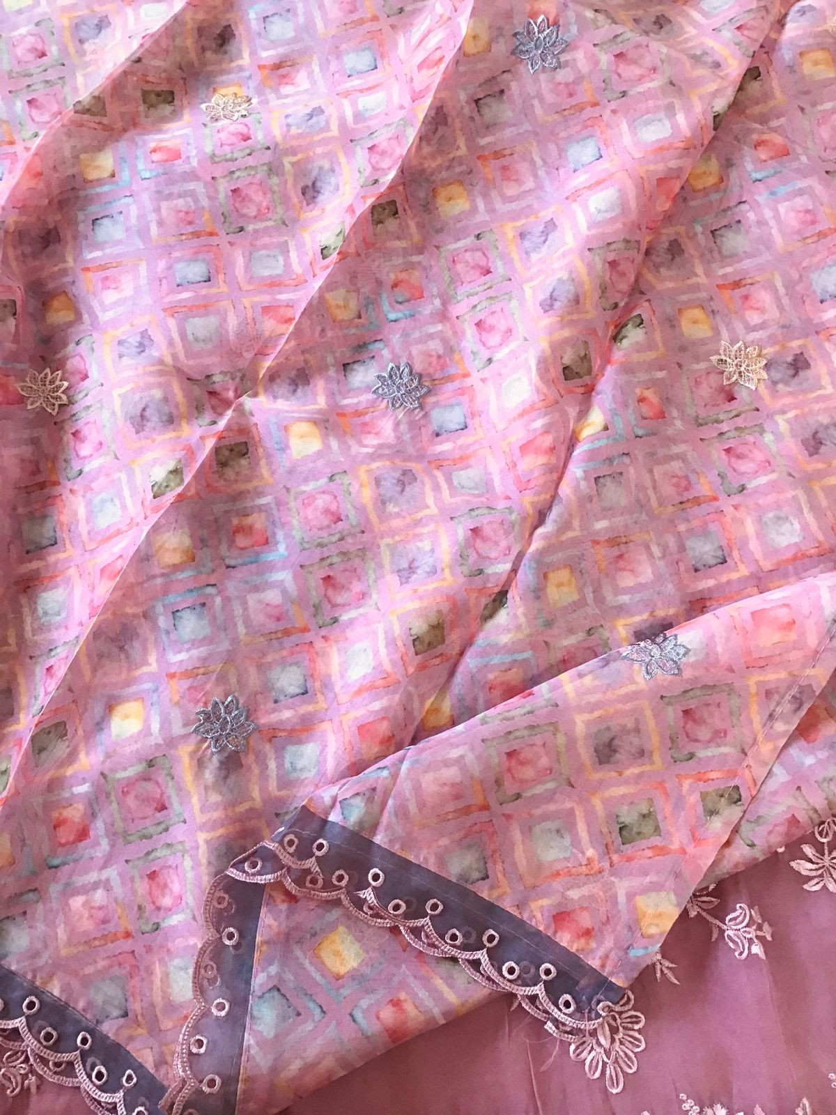 Soft Organza Embroidered Suit - Pink