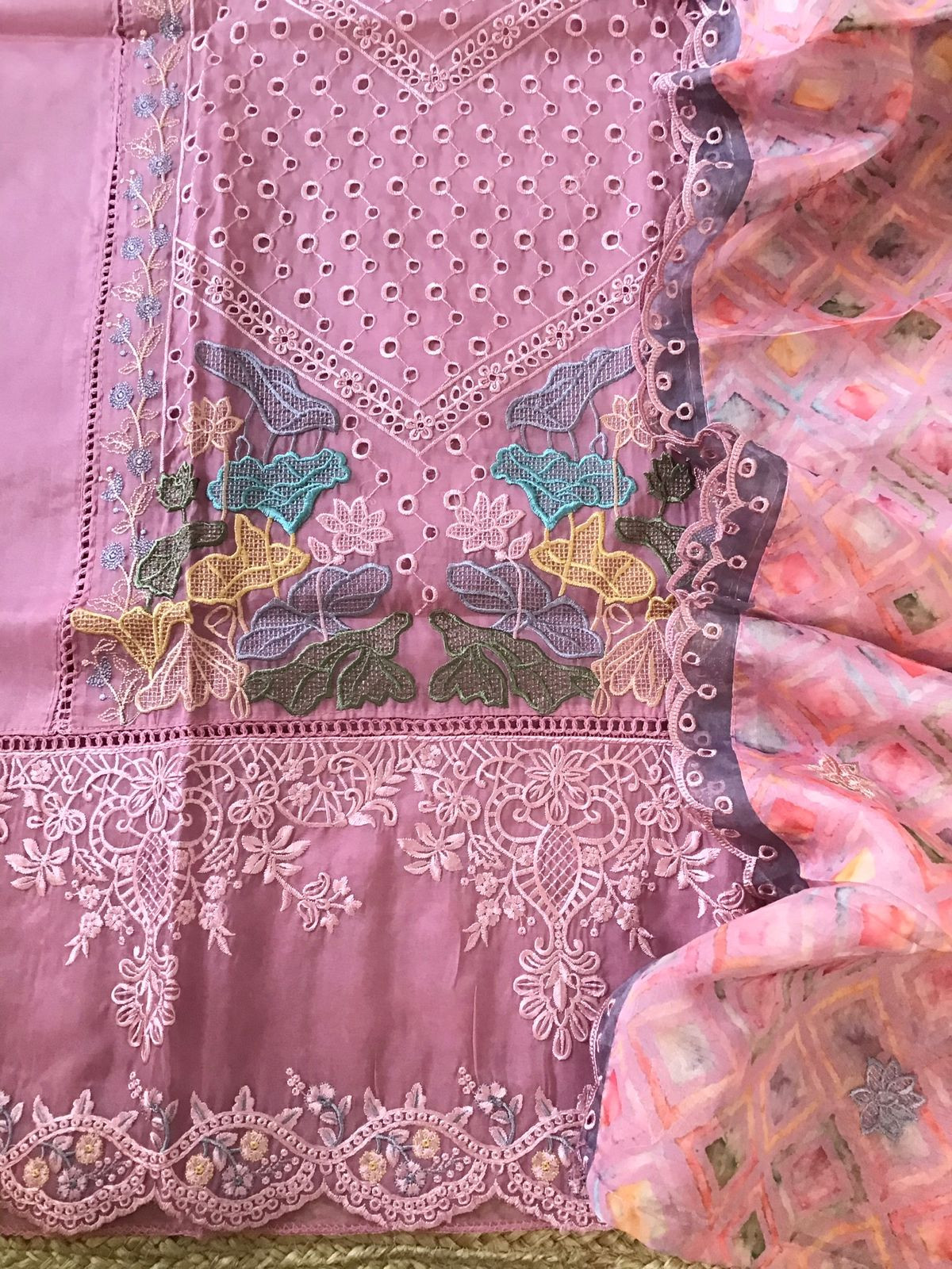 Soft Organza Embroidered Suit - Pink