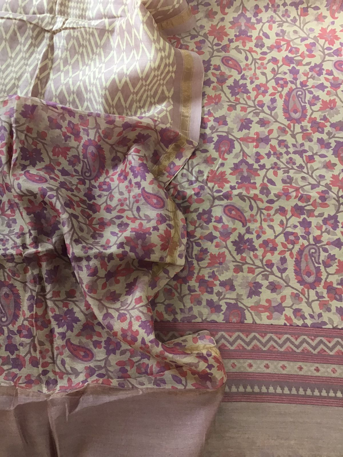 Pure Maheshwari Printed Suit - Beige