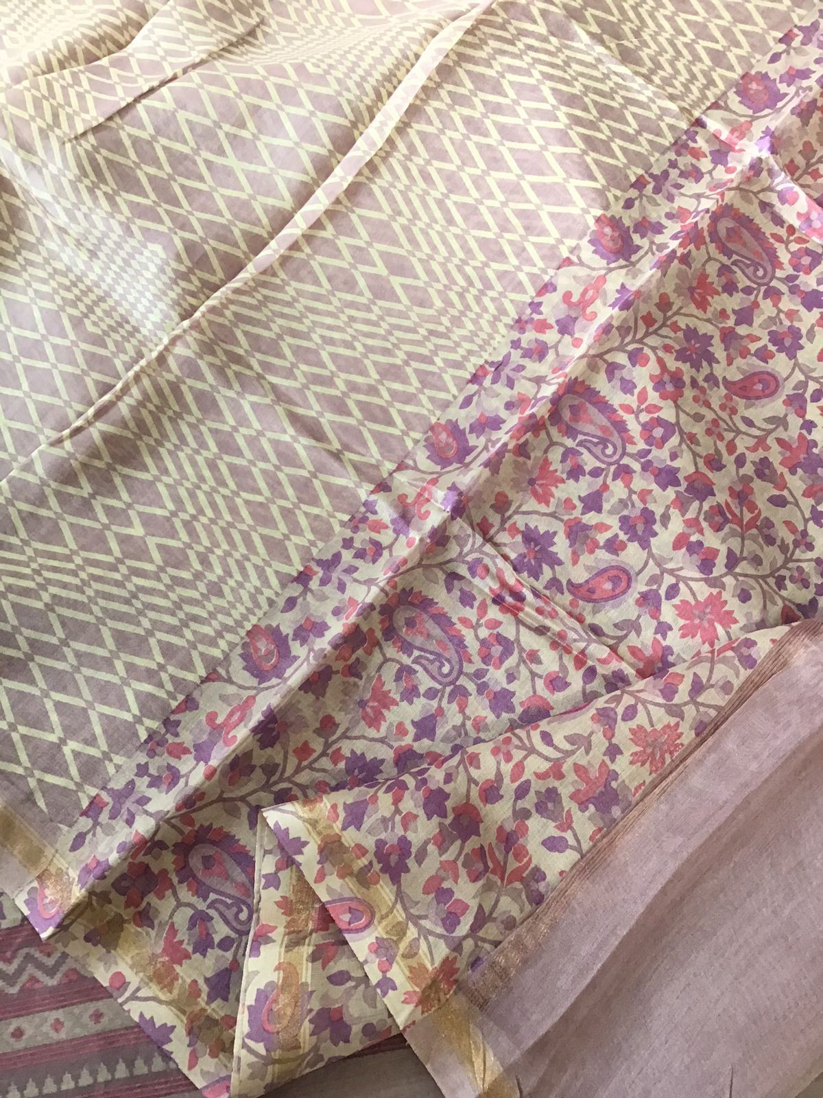 Pure Maheshwari Printed Suit - Beige