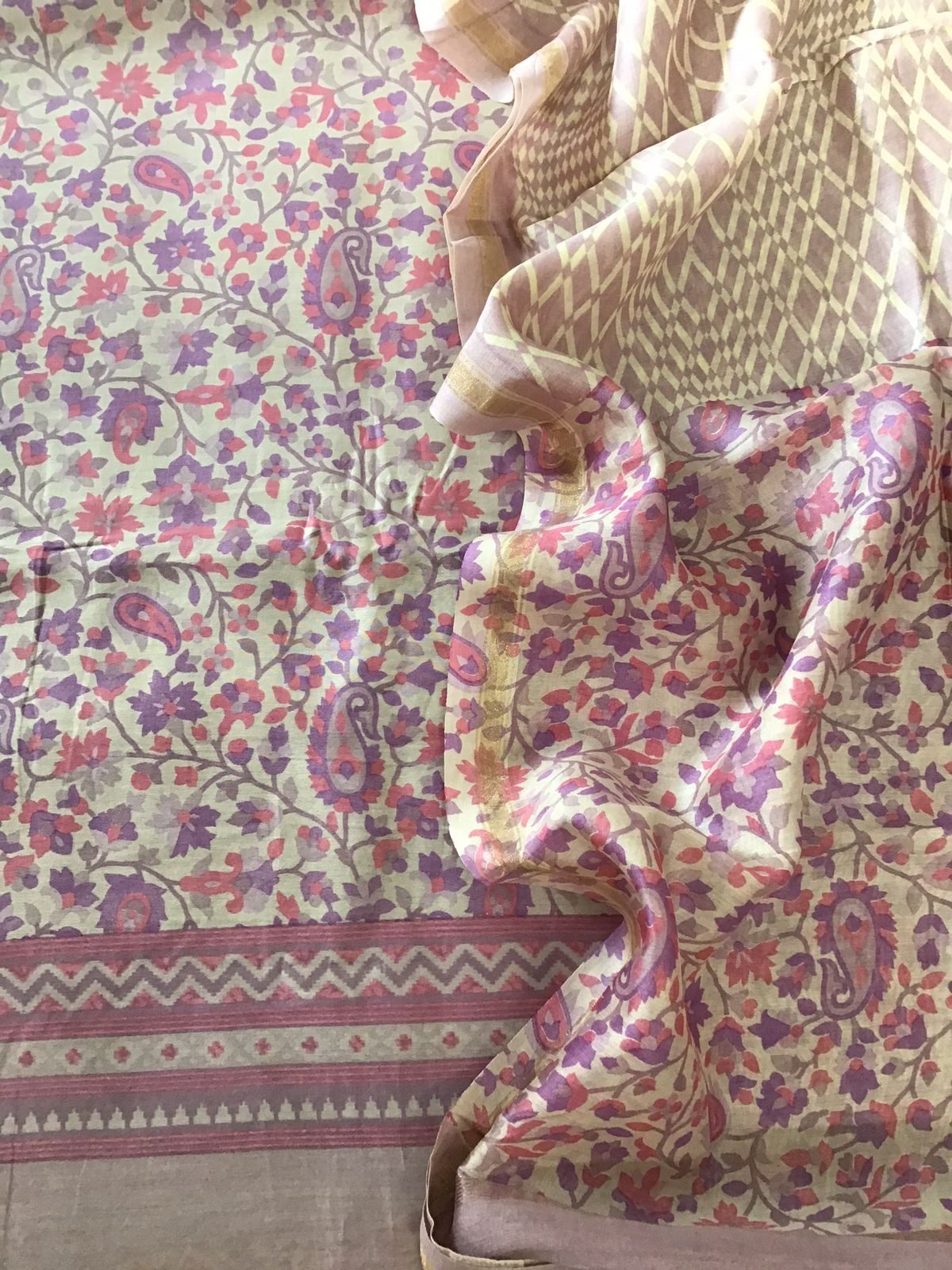 Pure Maheshwari Printed Suit - Beige