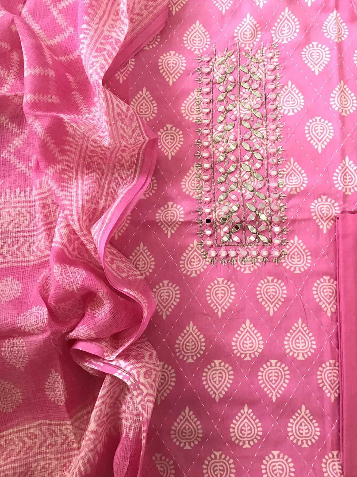 Pure Cotton Printed Embroidered Suit - Pink