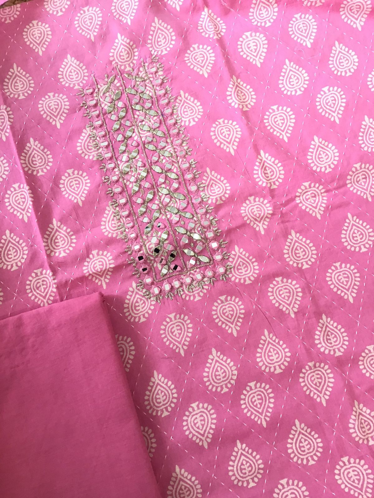 Pure Cotton Printed Embroidered Suit - Pink