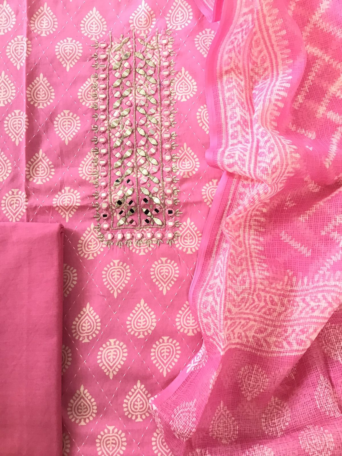 Pure Cotton Printed Embroidered Suit - Pink