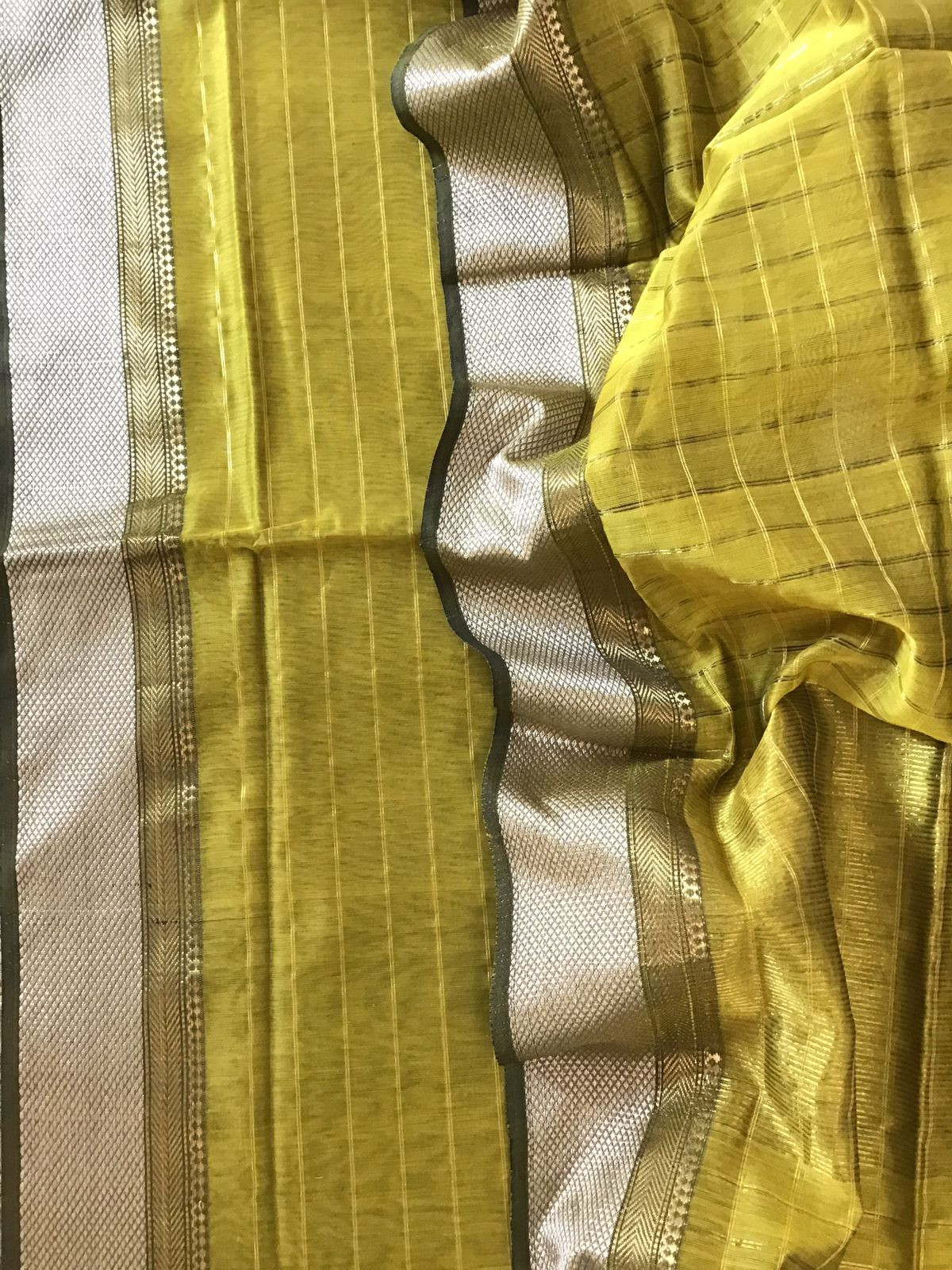 Pure Maheshwari Silk Self Weaved Top And Bottom Set - Yellow