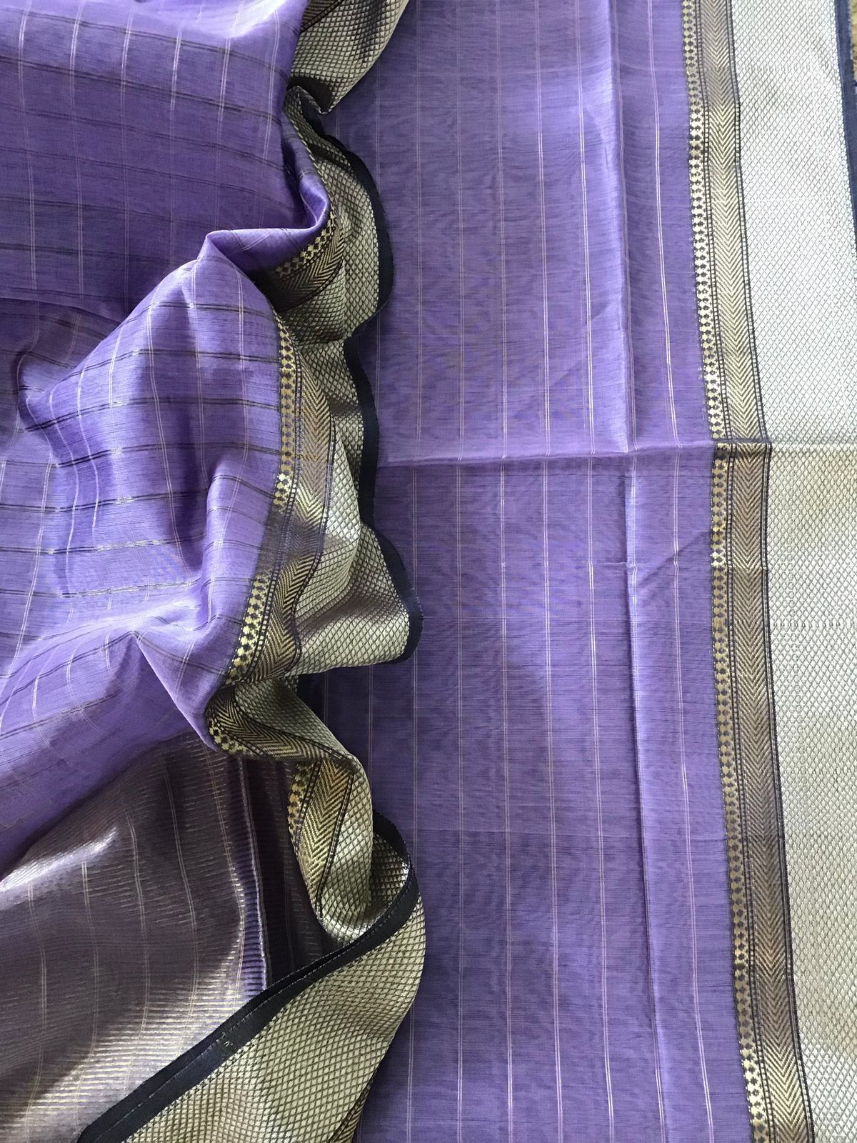 Pure Maheshwari Silk Self Weaved Top And Bottom Set - Lavender