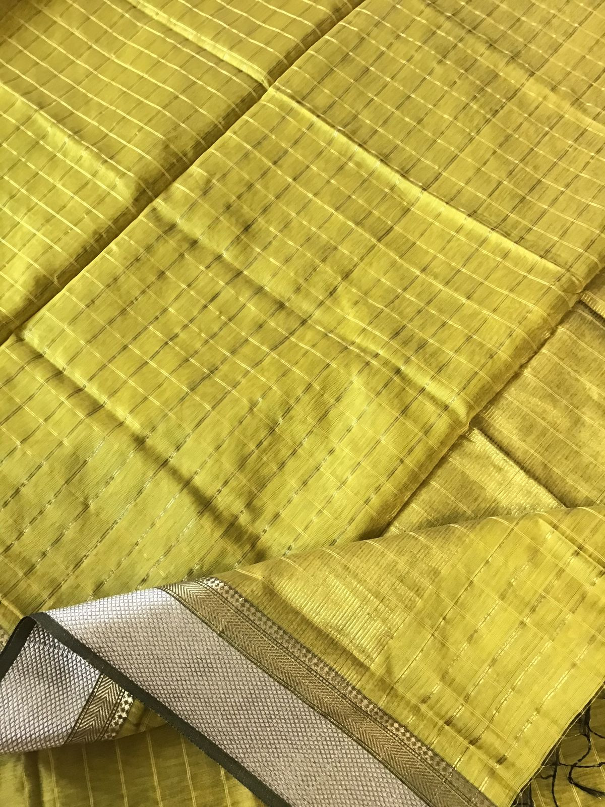 Pure Maheshwari Silk Self Weaved Top And Bottom Set - Yellow