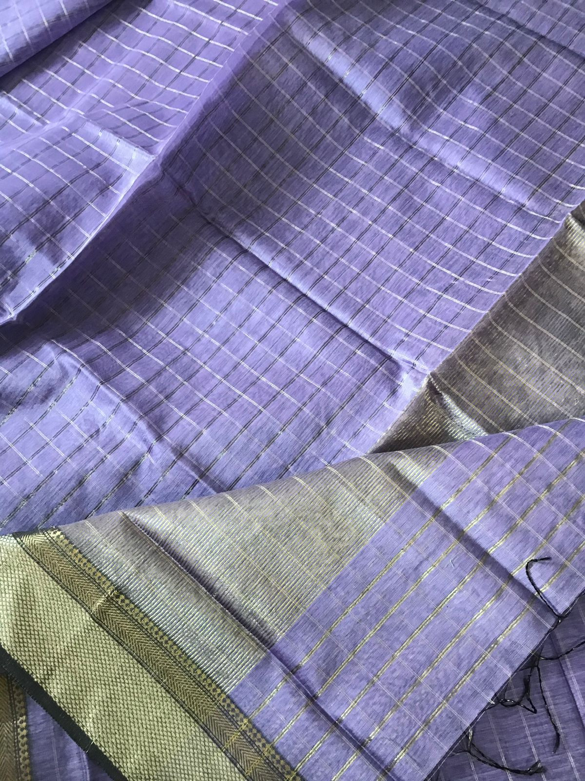 Pure Maheshwari Silk Self Weaved Top And Bottom Set - Lavender