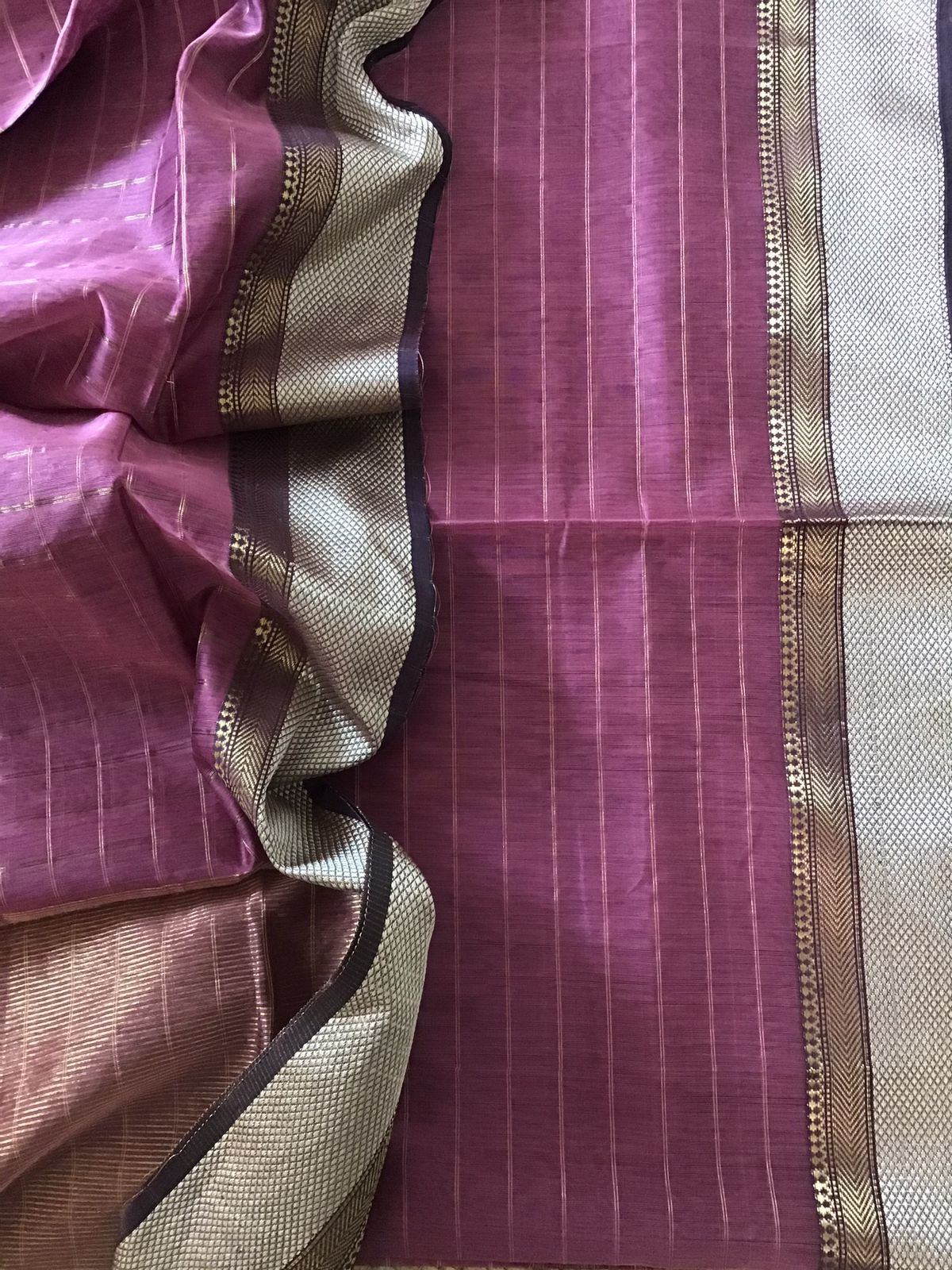 Pure Maheshwari Silk Self Weaved Top And Bottom Set - Purplish Pink