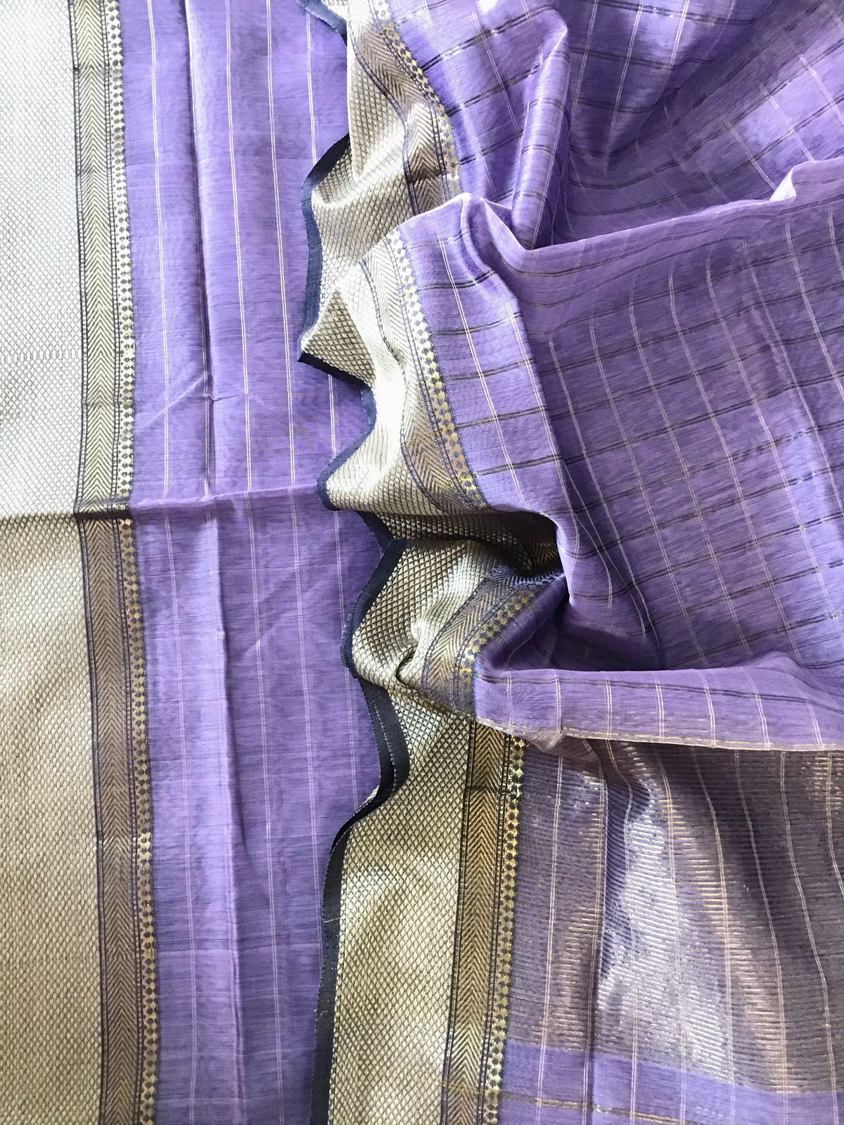 Pure Maheshwari Silk Self Weaved Top And Bottom Set - Lavender