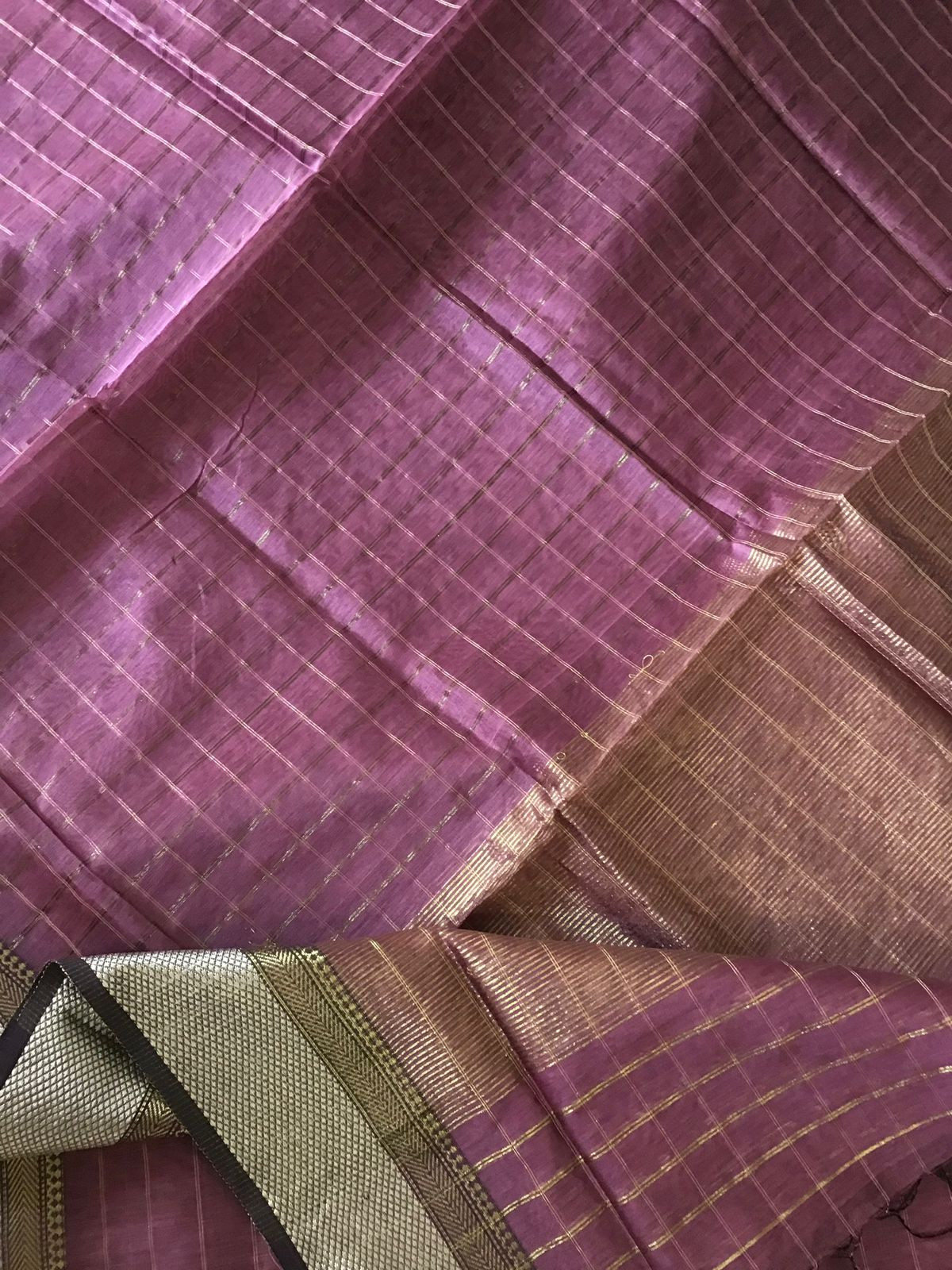 Pure Maheshwari Silk Self Weaved Top And Bottom Set - Purplish Pink