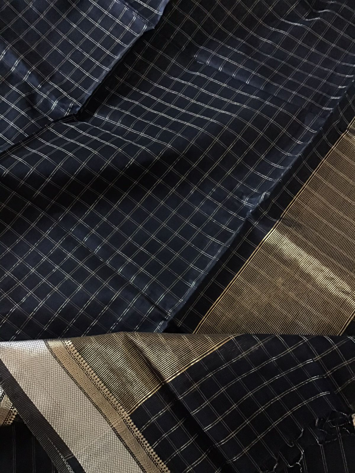 Pure Maheshwari Silk Self Weaved Top And Bottom Set - Purplish Black