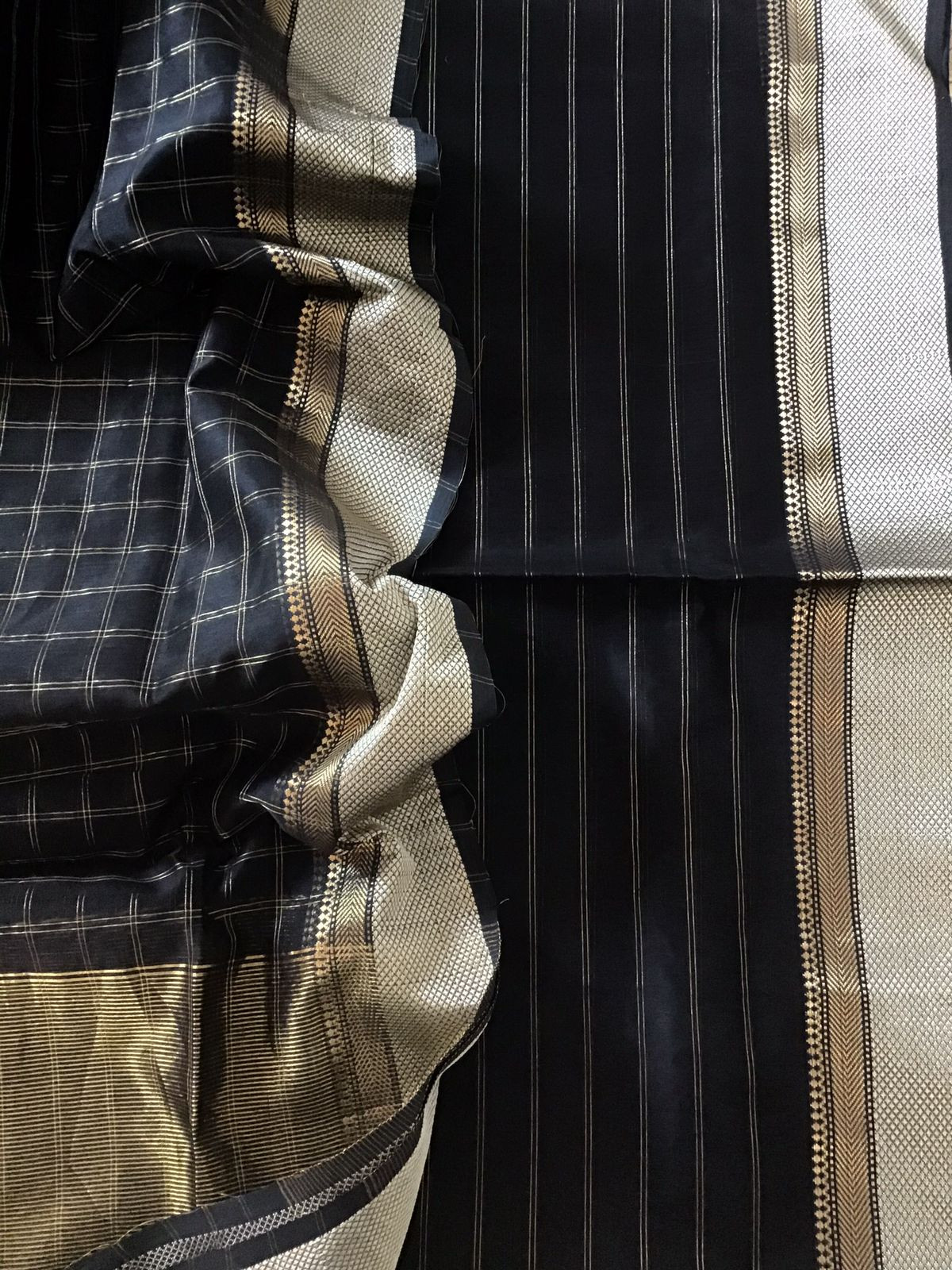 Pure Maheshwari Silk Self Weaved Top And Bottom Set - Purplish Black