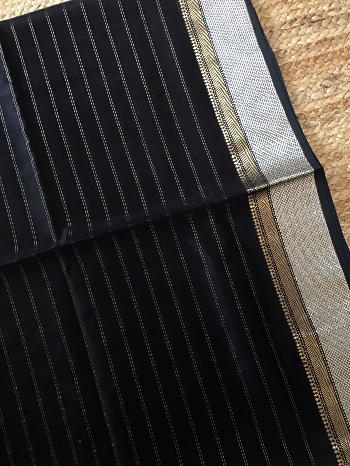 Pure Maheshwari Silk Self Weaved Top And Bottom Set - Purplish Black