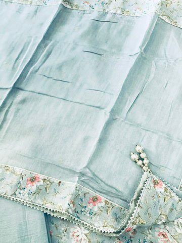 Soft Linen Jute Cotton Printed Embroidered Suit - Grey