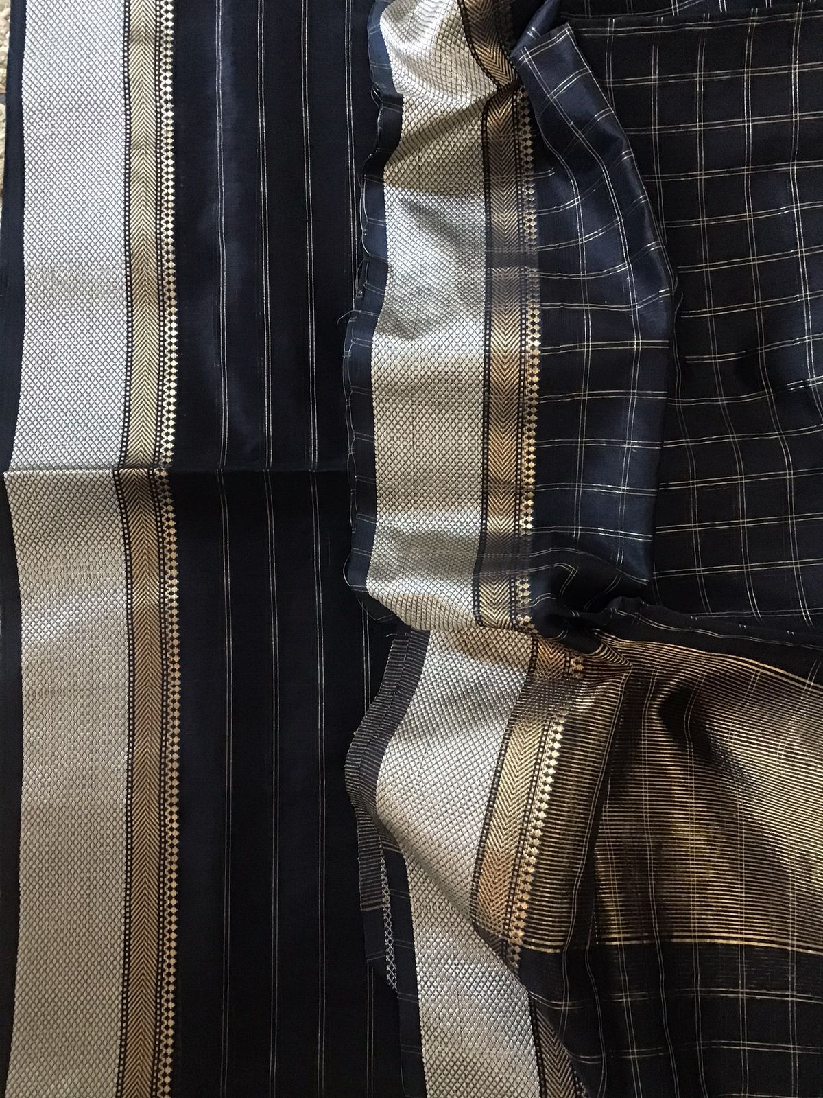 Pure Maheshwari Silk Self Weaved Top And Bottom Set - Purplish Black