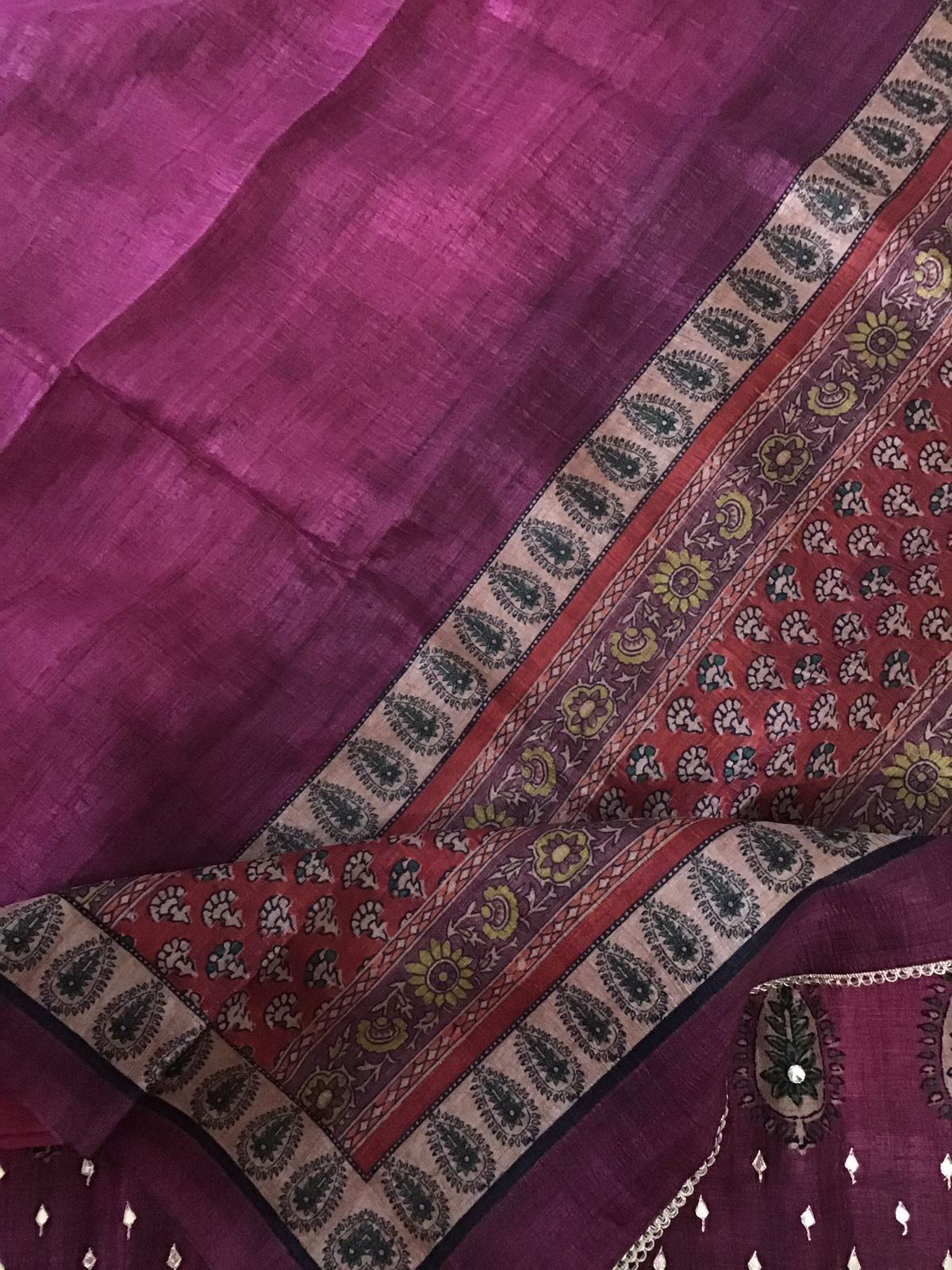 Soft Fine Semi Tussar Printed Embroidered Suit - Pink