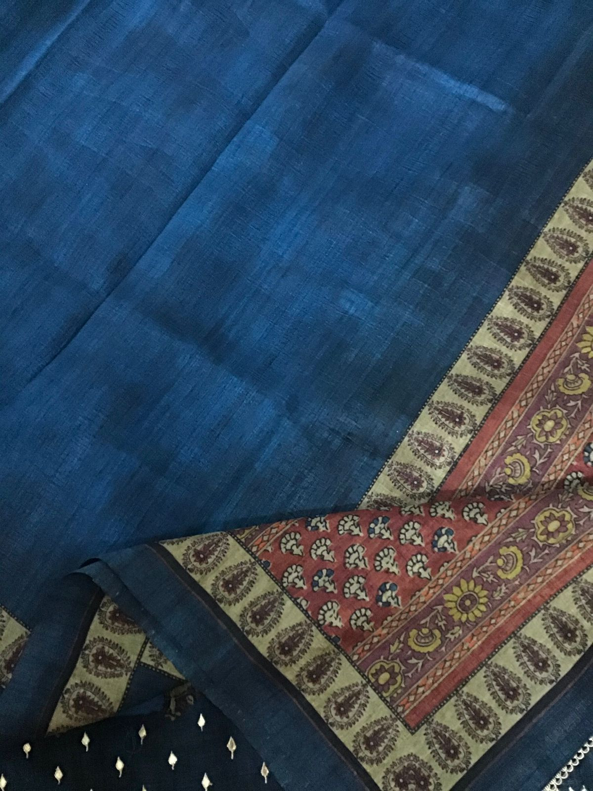 Soft Fine Semi Tussar Printed Embroidered Suit - Blue