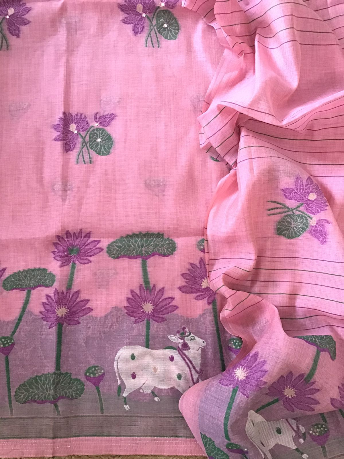 Soft Slub Chanderi Jamdani Weaved Embroidered Suit - Pink