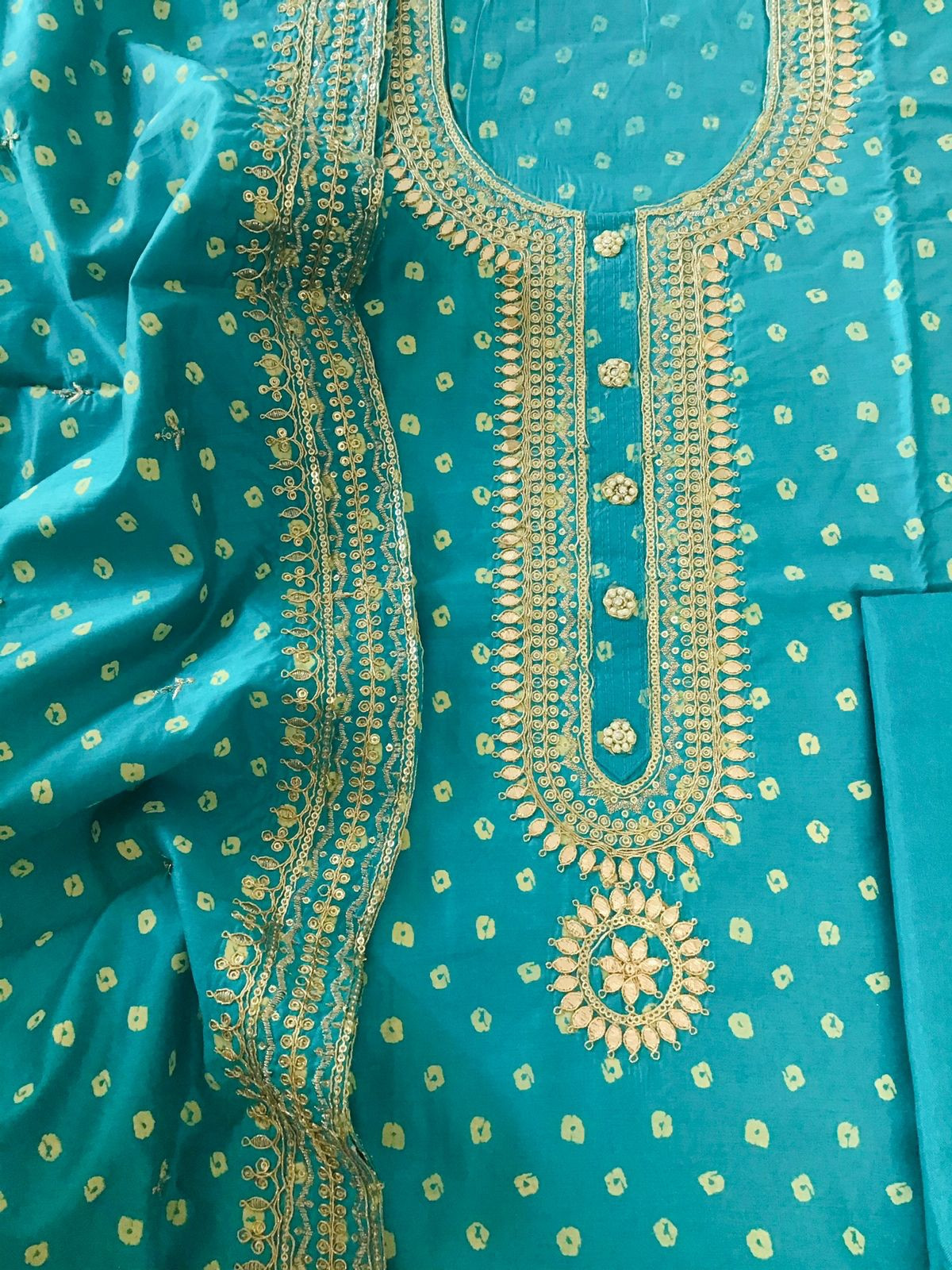 Soft Cottonsilk Printed Embroidered Suit - Blue