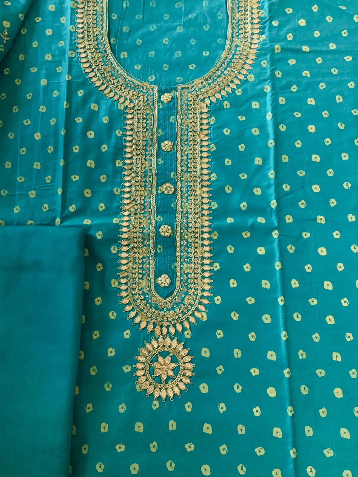 Soft Cottonsilk Printed Embroidered Suit - Blue