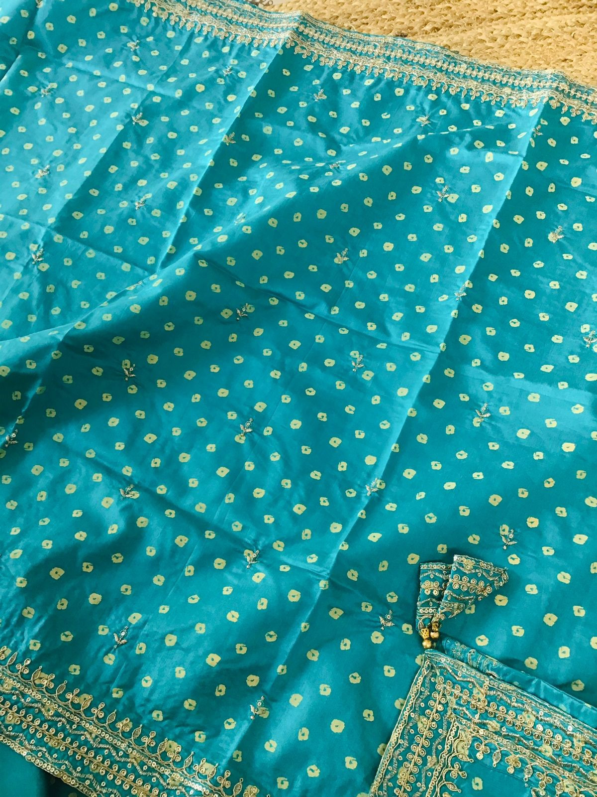 Soft Cottonsilk Printed Embroidered Suit - Blue