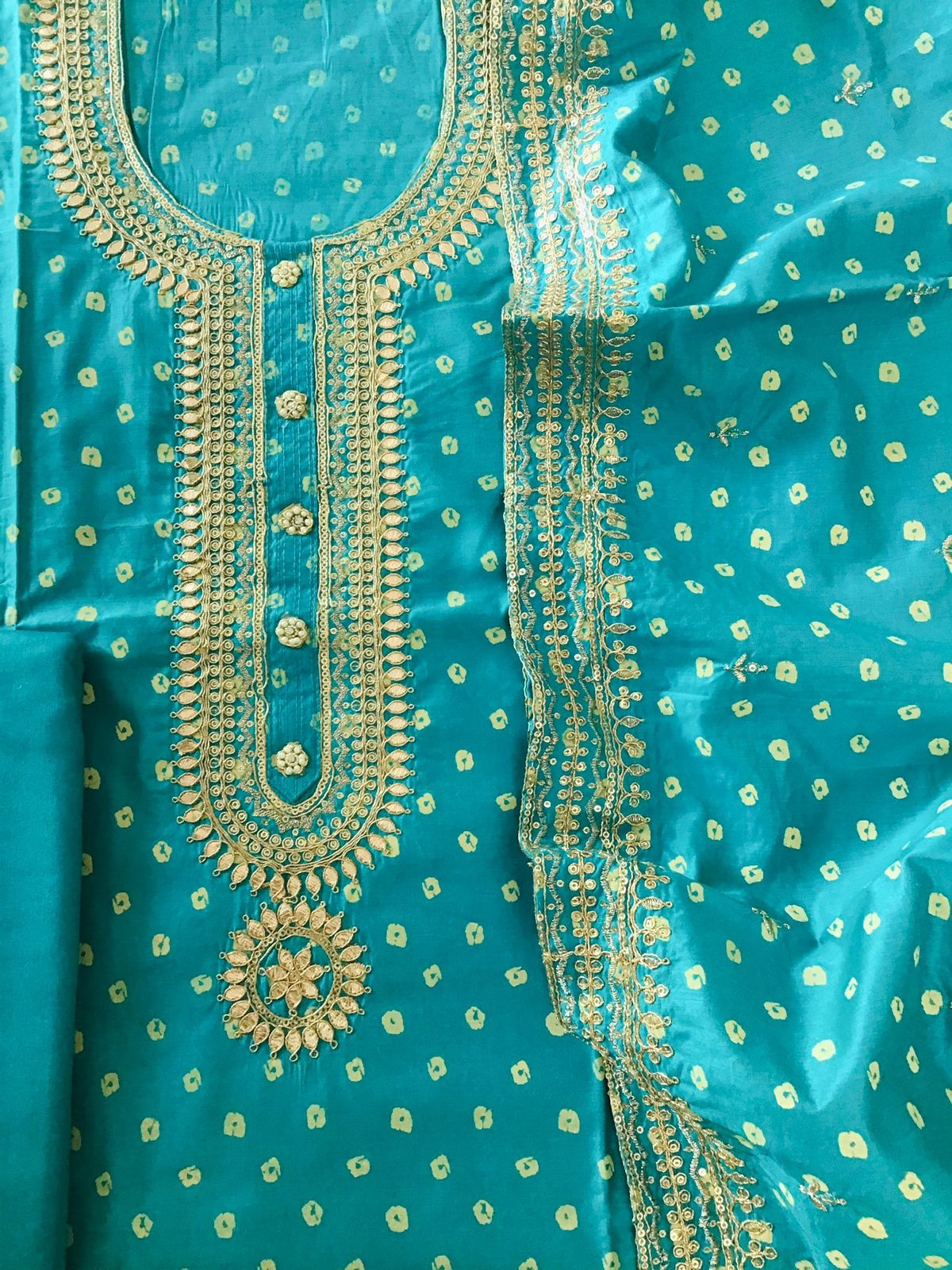 Soft Cottonsilk Printed Embroidered Suit - Blue