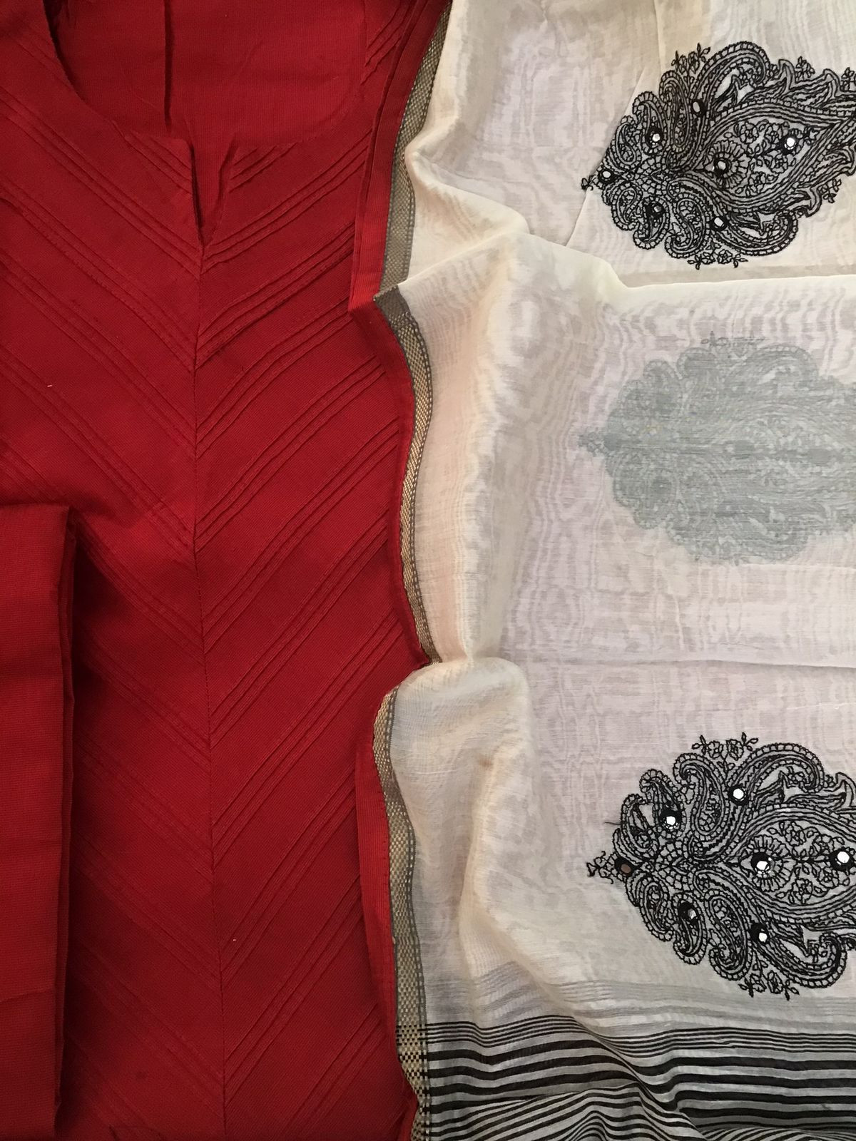 Pure Cottonsilk Embroidered Suit - Red