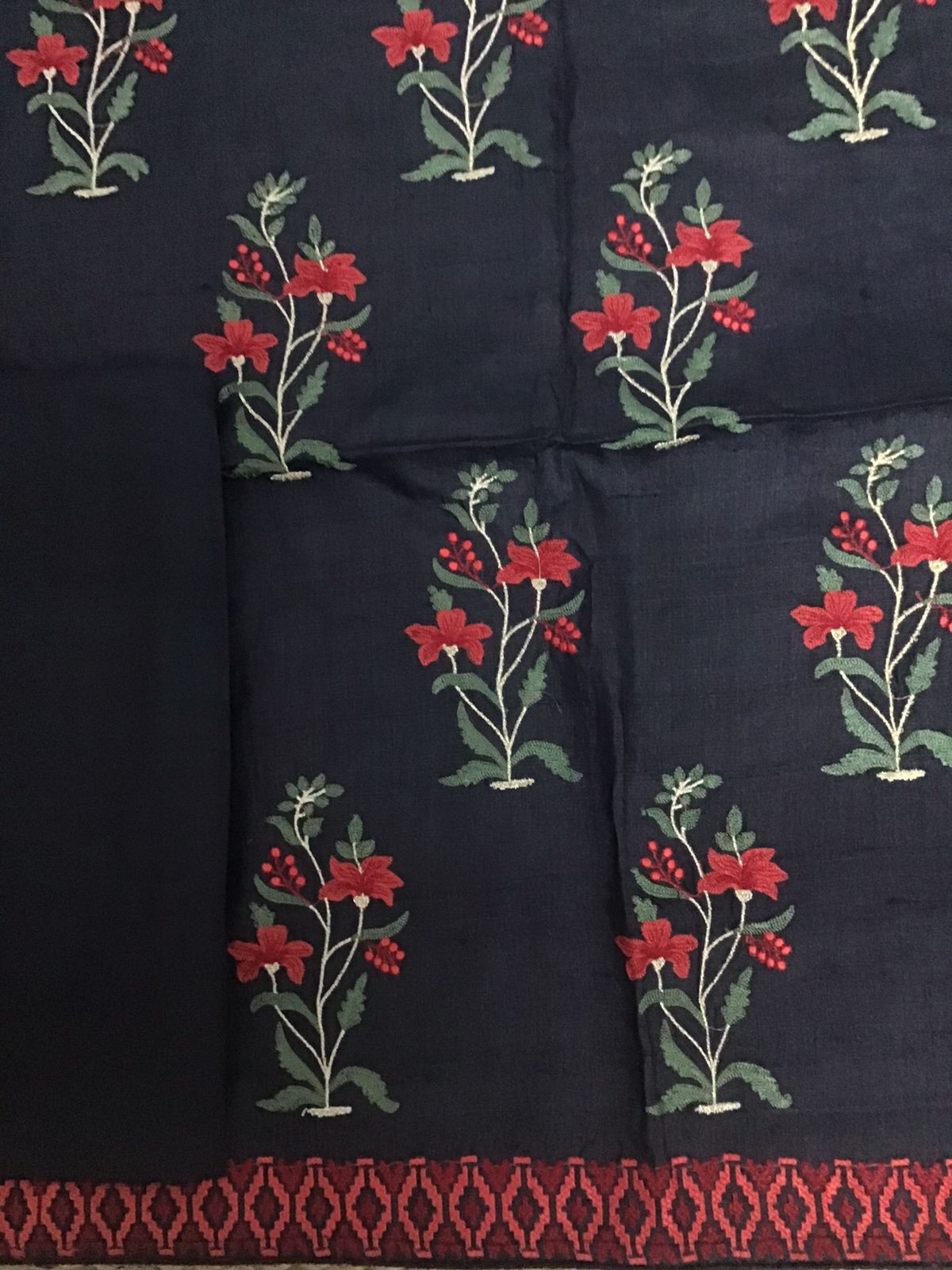 Pure Fine Tussar Embroidered Suit - Black