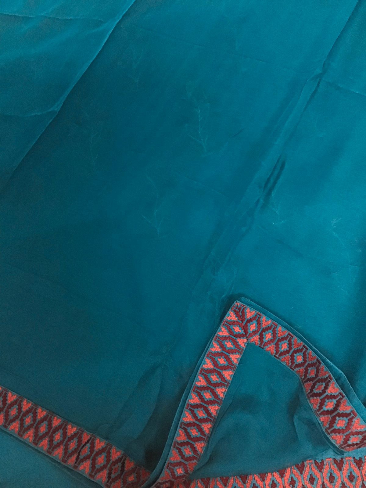 Pure Fine Tussar Embroidered Suit - Blue